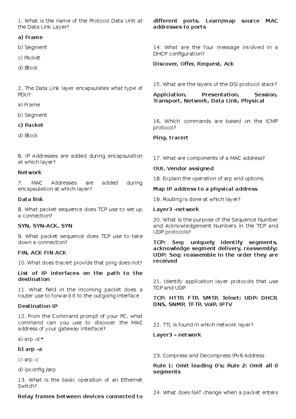 Network final - What is the name of the Protocol Data Unit at the Data ...