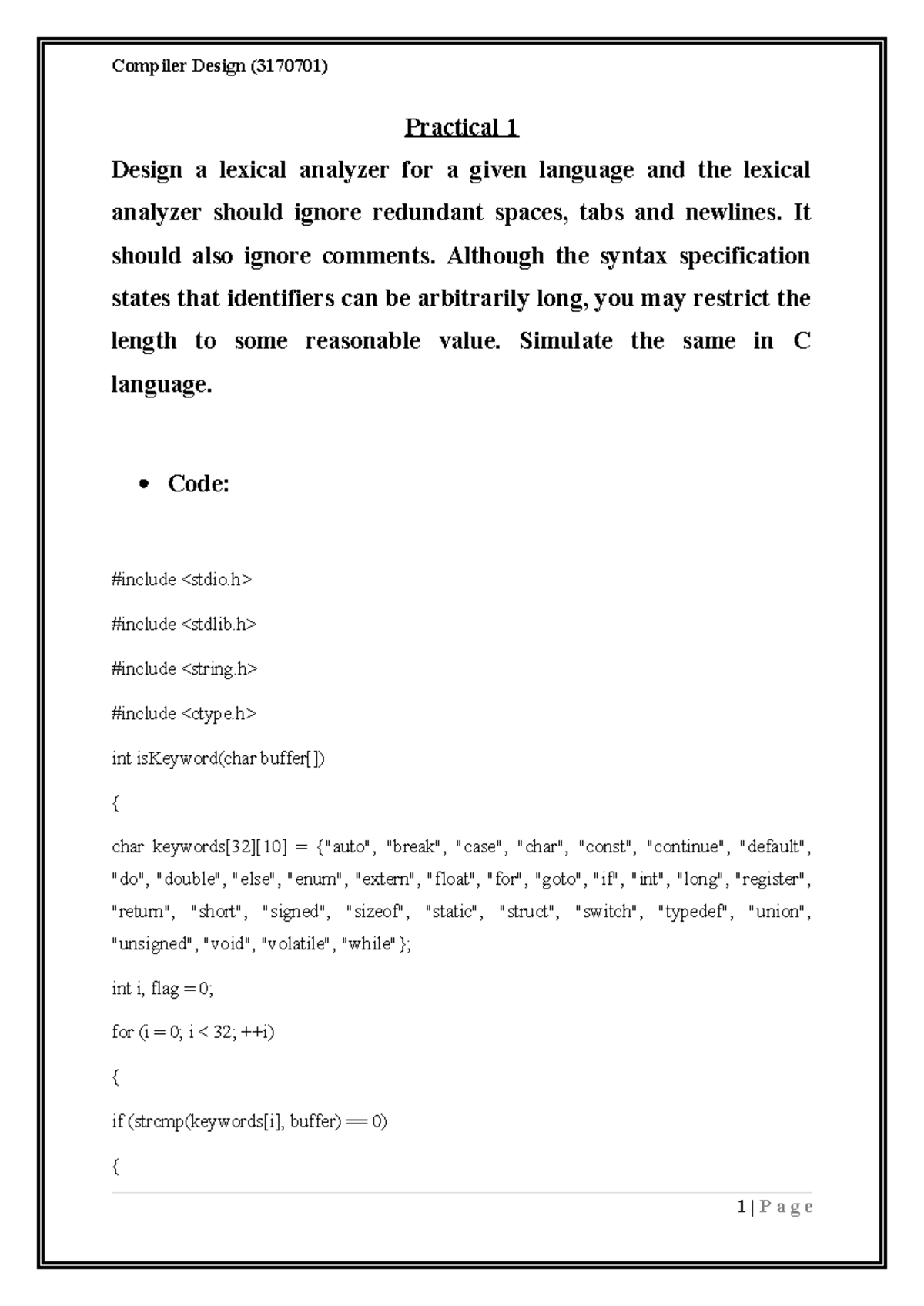 Practical CD - Compiler Design Exercises and Lexical Analyzer ...
