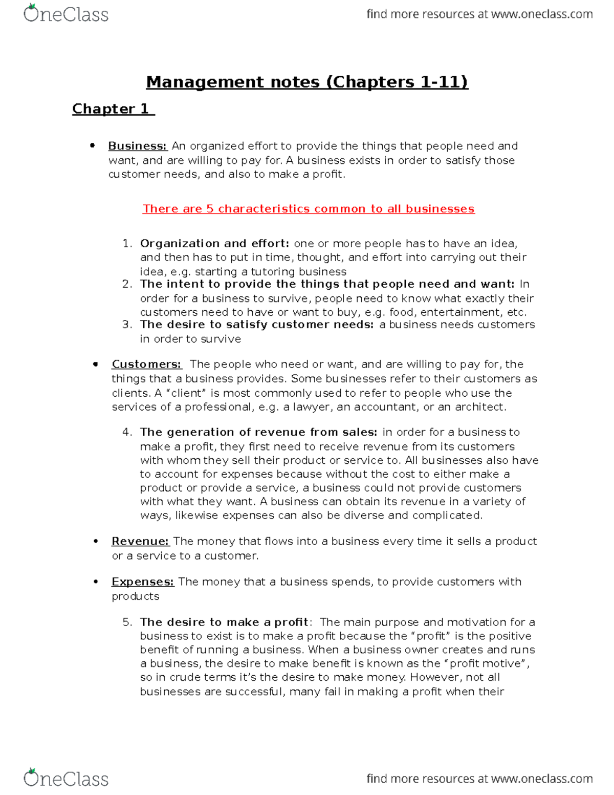 MGTA01 All Essential Management Chapter Notes (Ch. 1-11) - Studocu