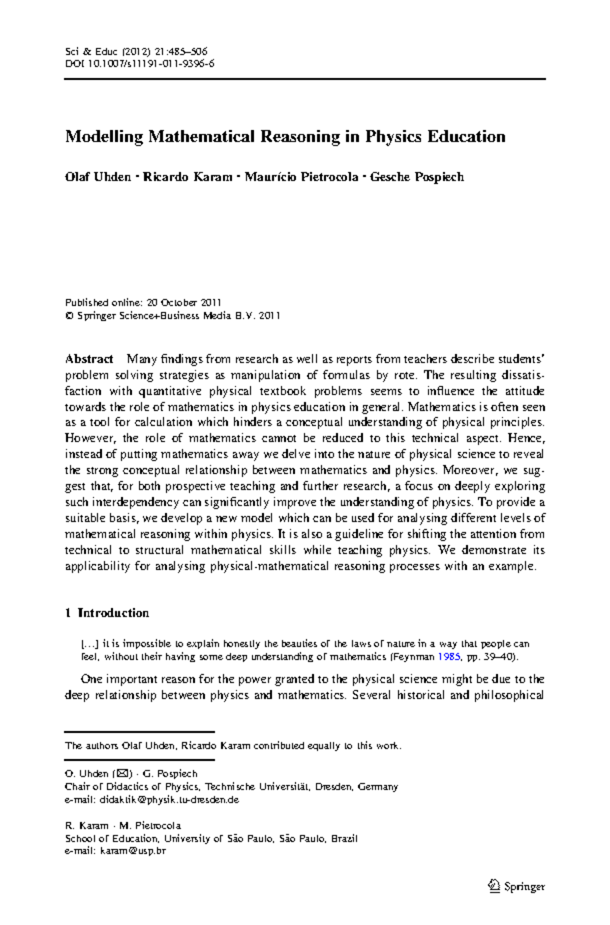 Modelling Math Reasoning in Physics Ed. (PHYS 101) - Insights and ...