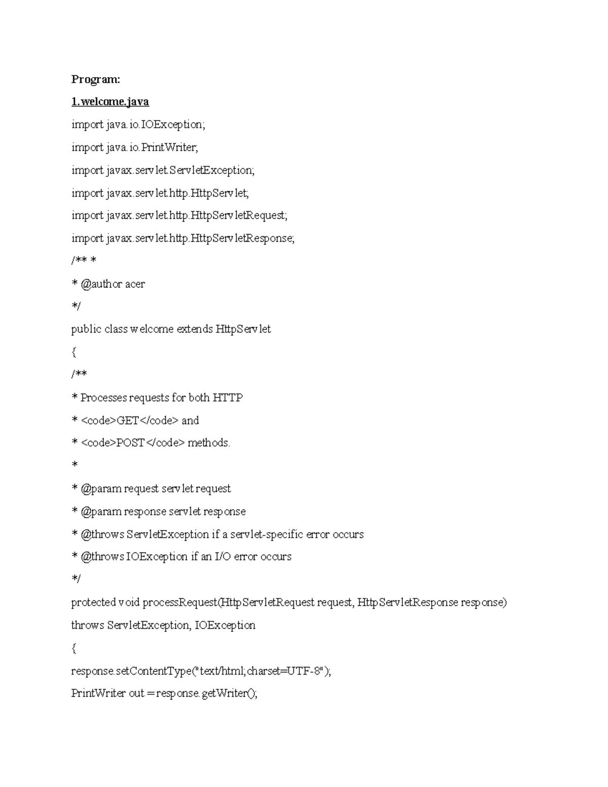 Java practicals - Program: 1.welcome import java.io; import java.io ...