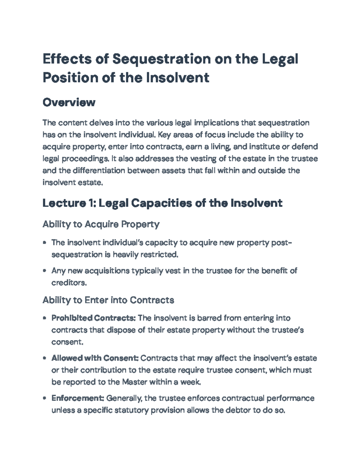 Insolvency Law: Effects of Sequestration on Legal Capacities - Effects ...