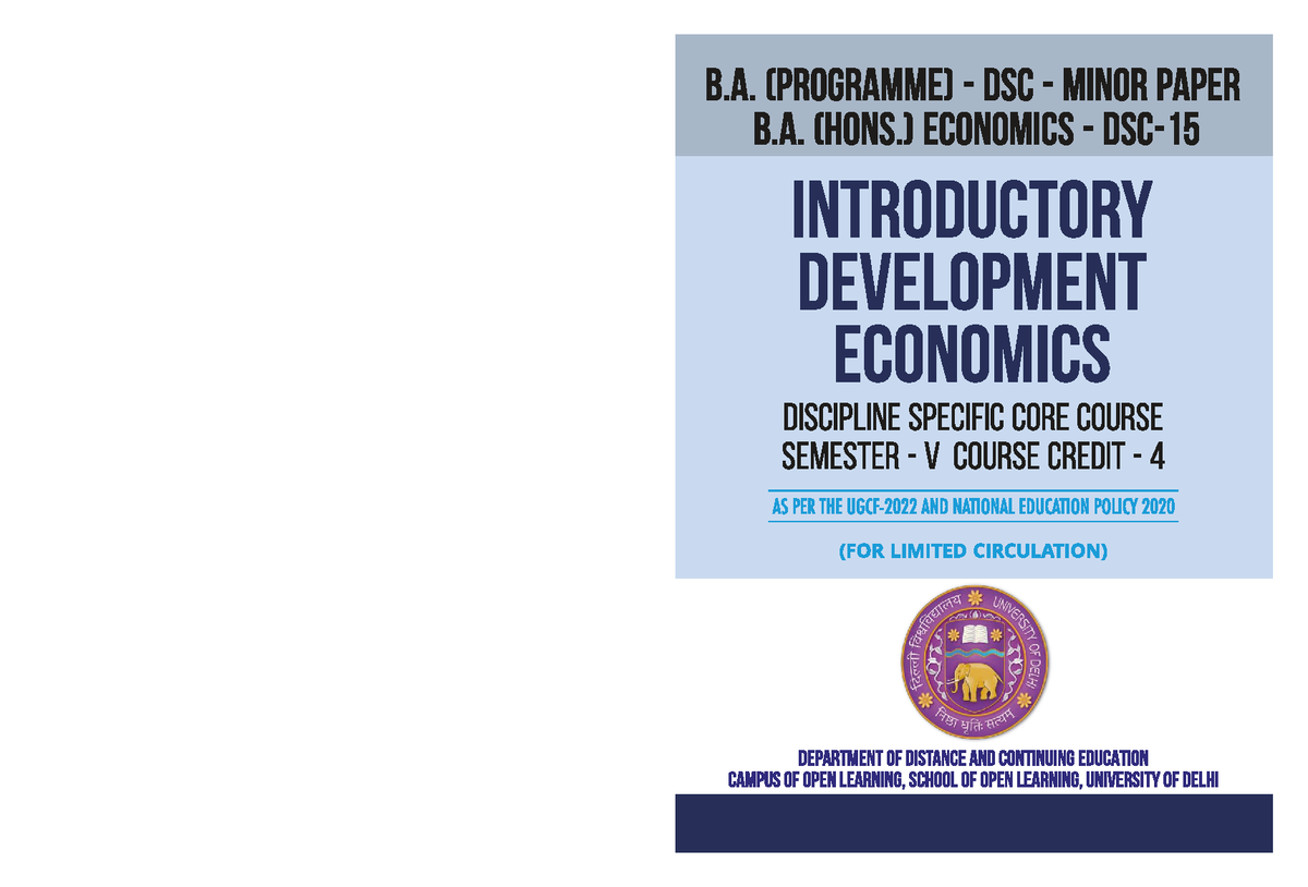 Introductory Development Economics Syllabus (Unit 1-4) - Course Code ...