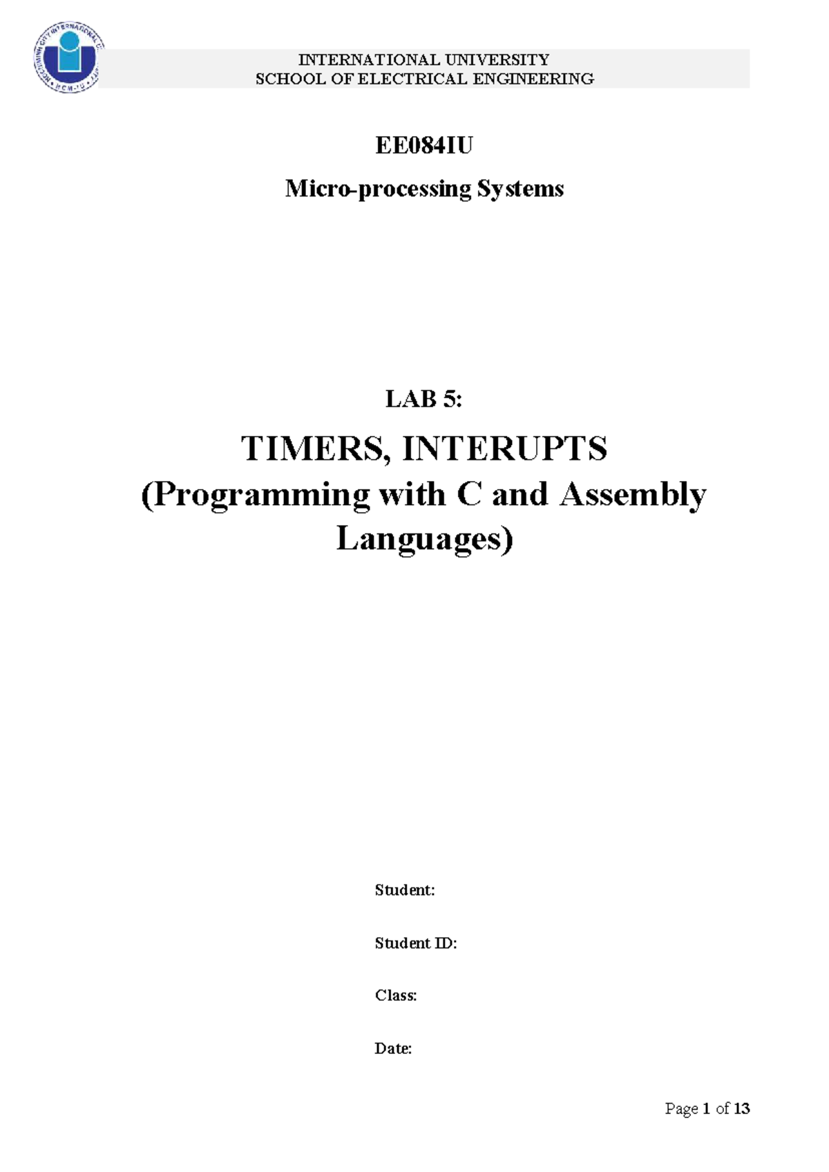 EE084IU Systems LAB 5: Timers & Interrupts with ATmega32 - Studocu