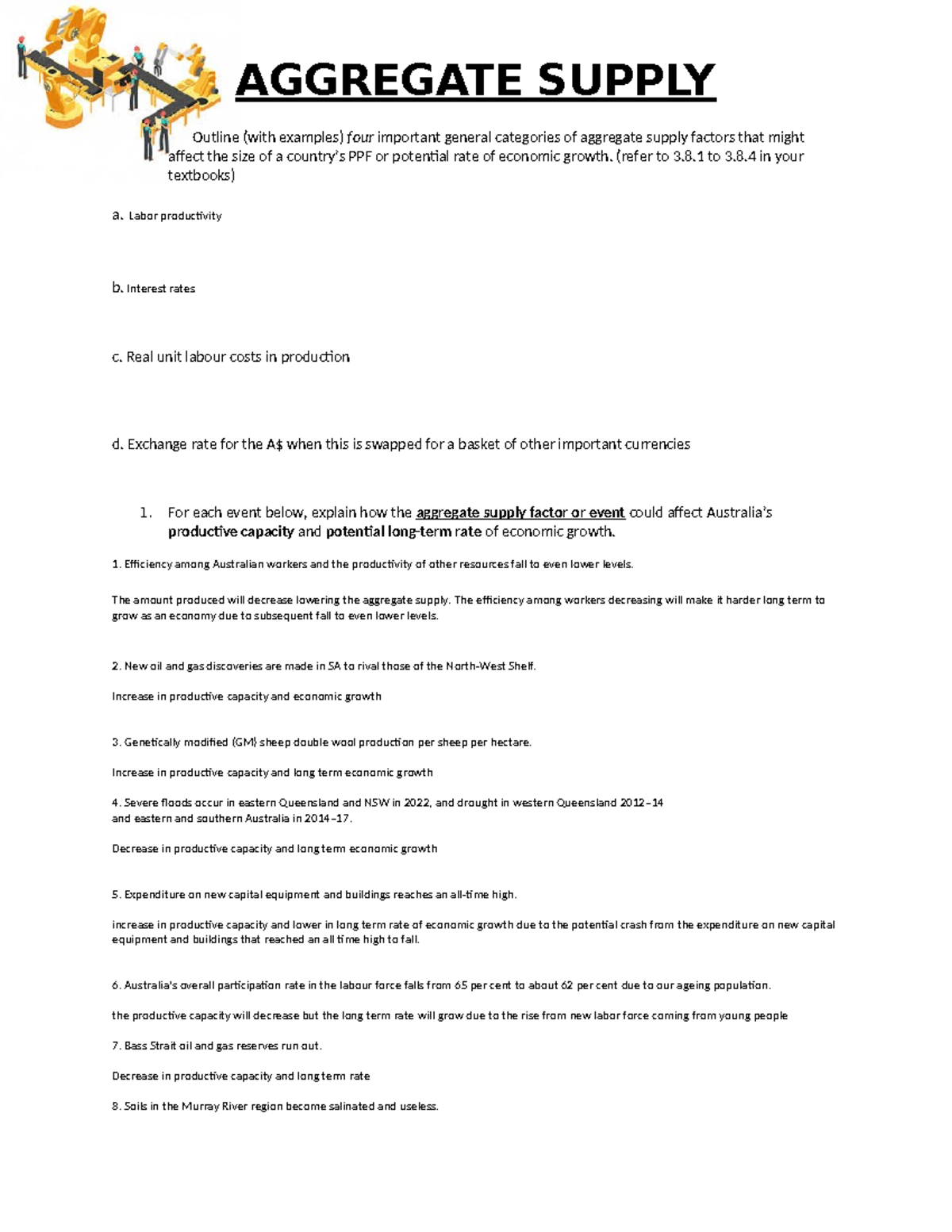 AGGREGATE SUPPLY Factors Impacting Economic Growth: Outline & Examples ...