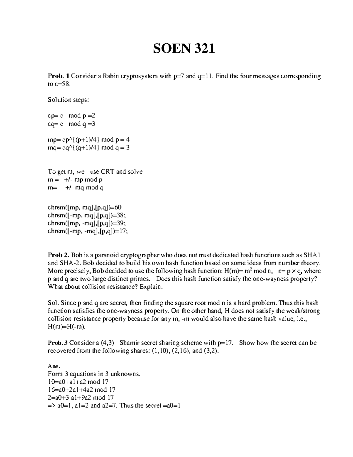 SOEN 321 Exercise 4 Solutions - Cryptography Concepts - Studocu