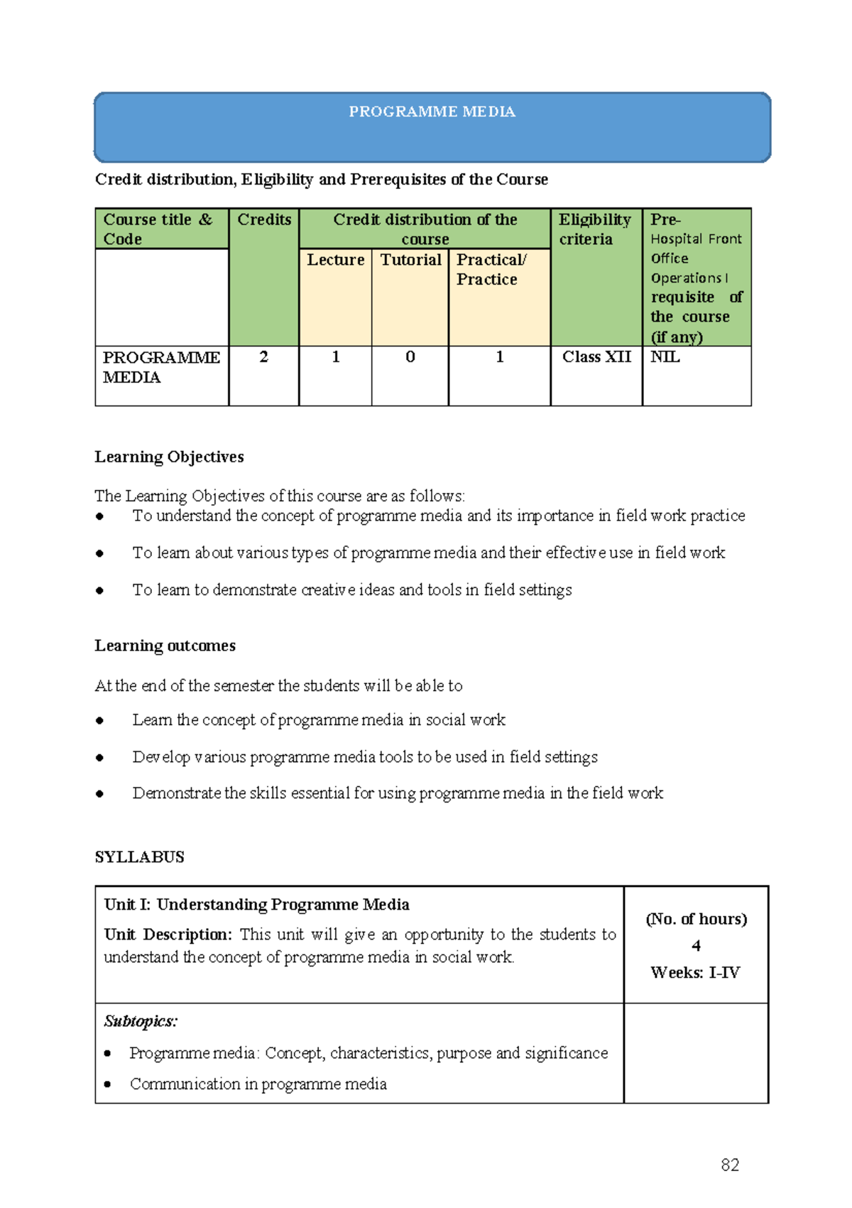 Programme Media Overview - Course Code & Eligibility Details - Studocu