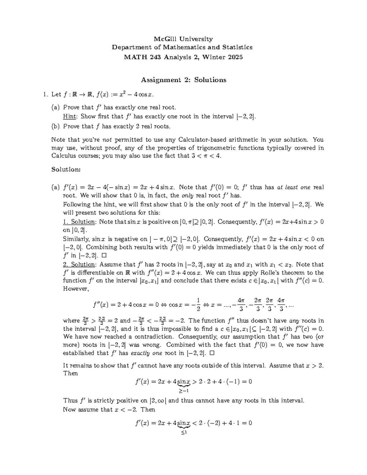 243w25ass2sol - assignment 2 with solutions - McGill University ...