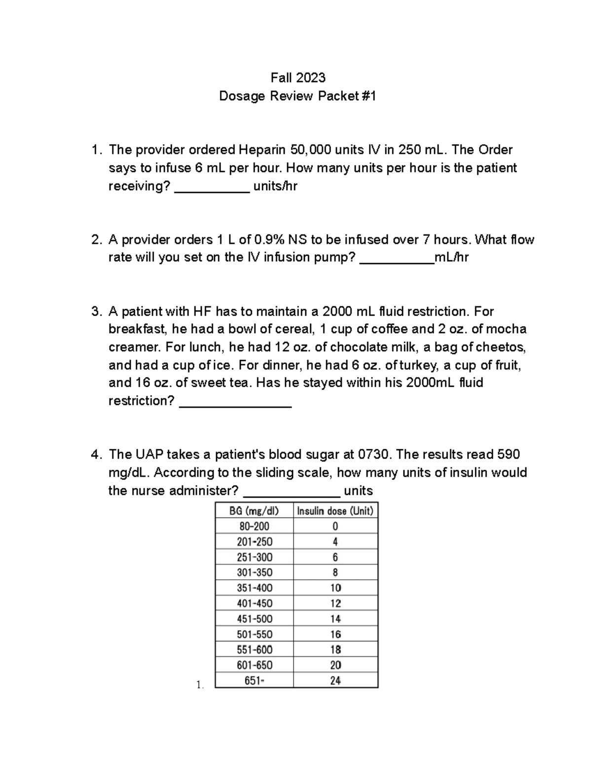 Dosage Review Packet #1 - Fall 2023 Calculations and Practice - Studocu