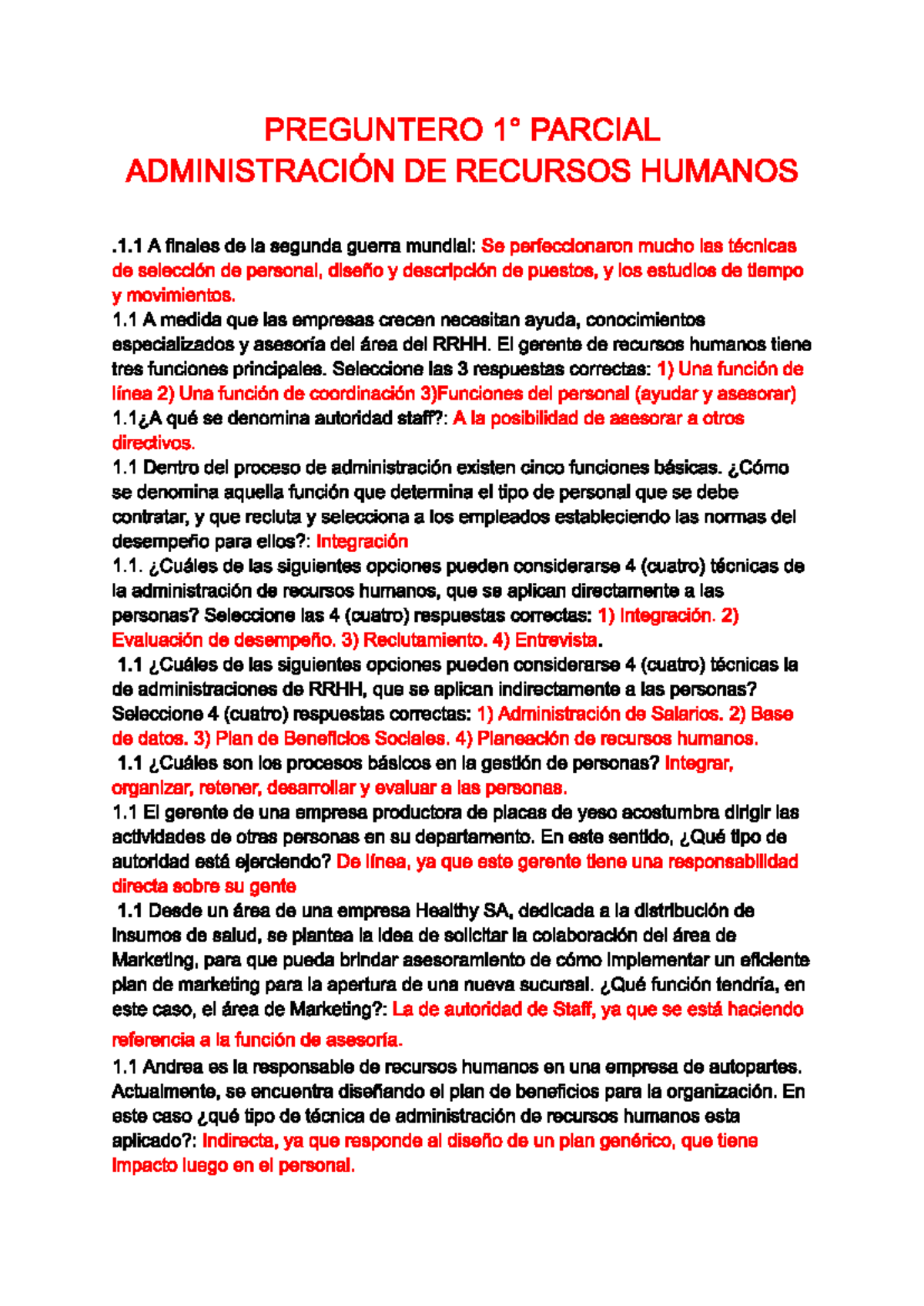 Preguntas y Respuestas - Parcial Administración de RRHH - Document Preview