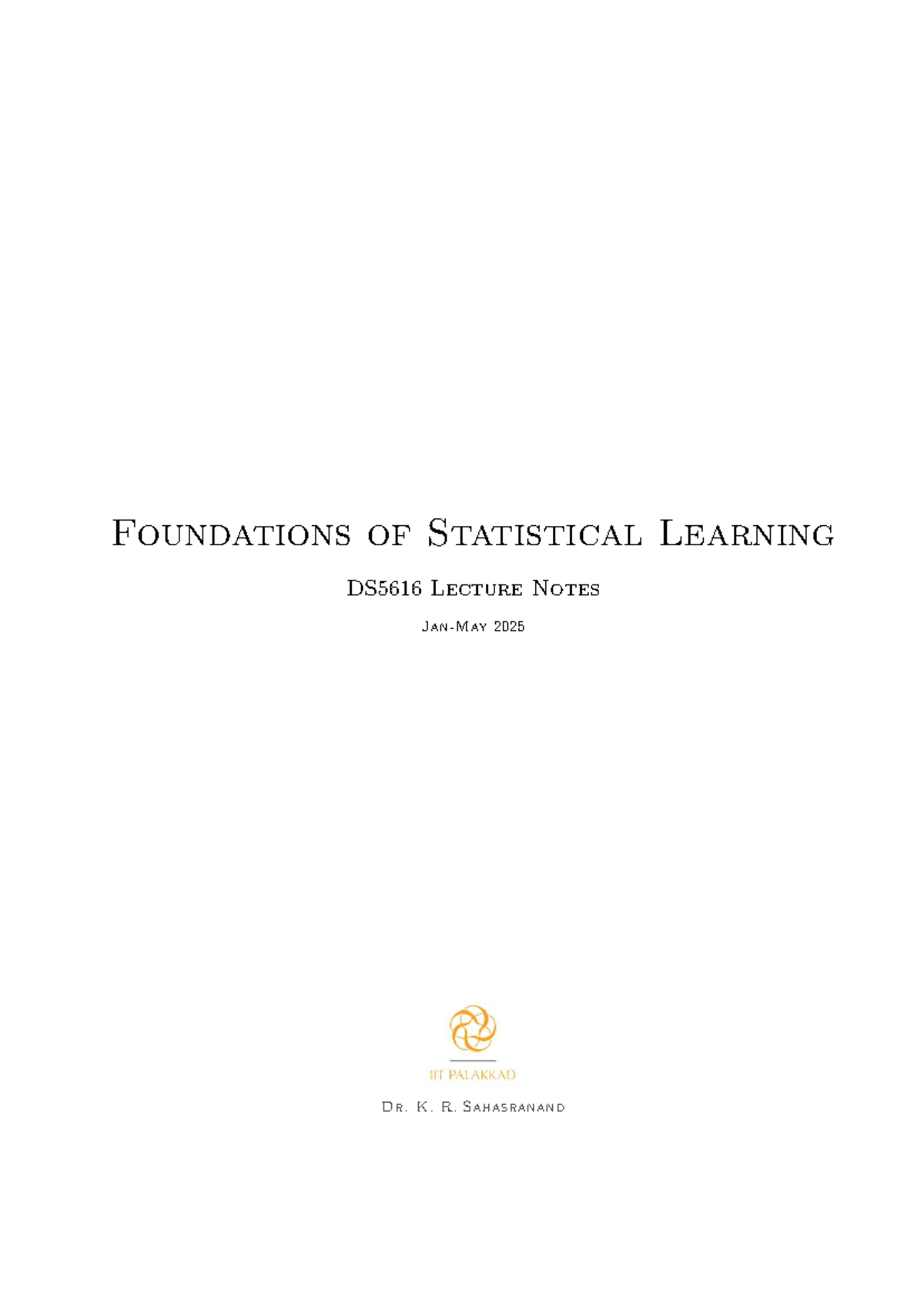 Foundations of Statistical Learning DS5616 Lecture Notes 2025 - Studocu