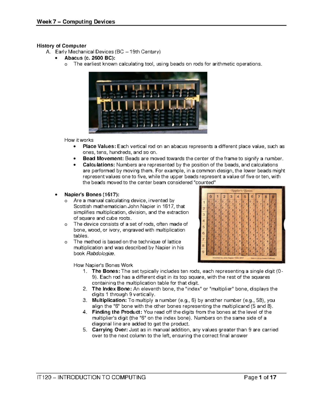 IT120 Week 7: History of Computing Devices and Innovations - Studocu