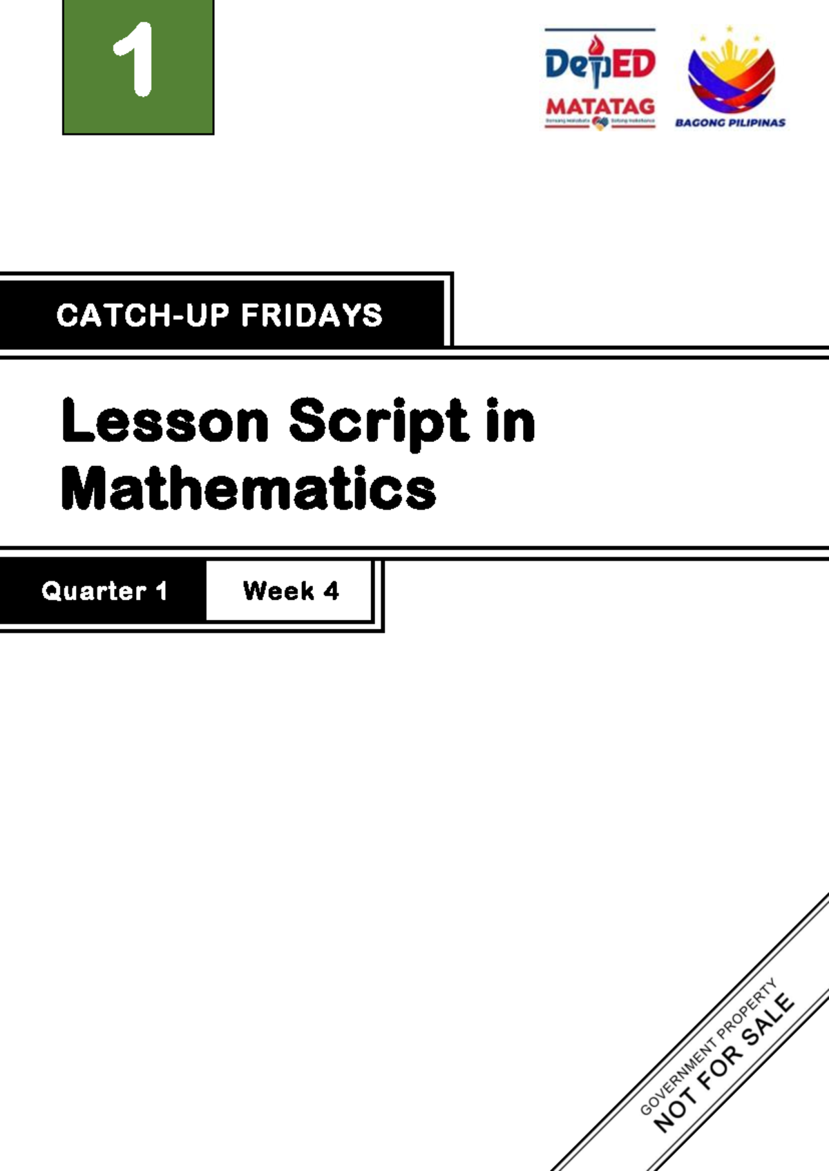 2024 LS Grade 1 CUF Mathematics Lesson Script Q1 W4 - Catch-Up Fridays ...