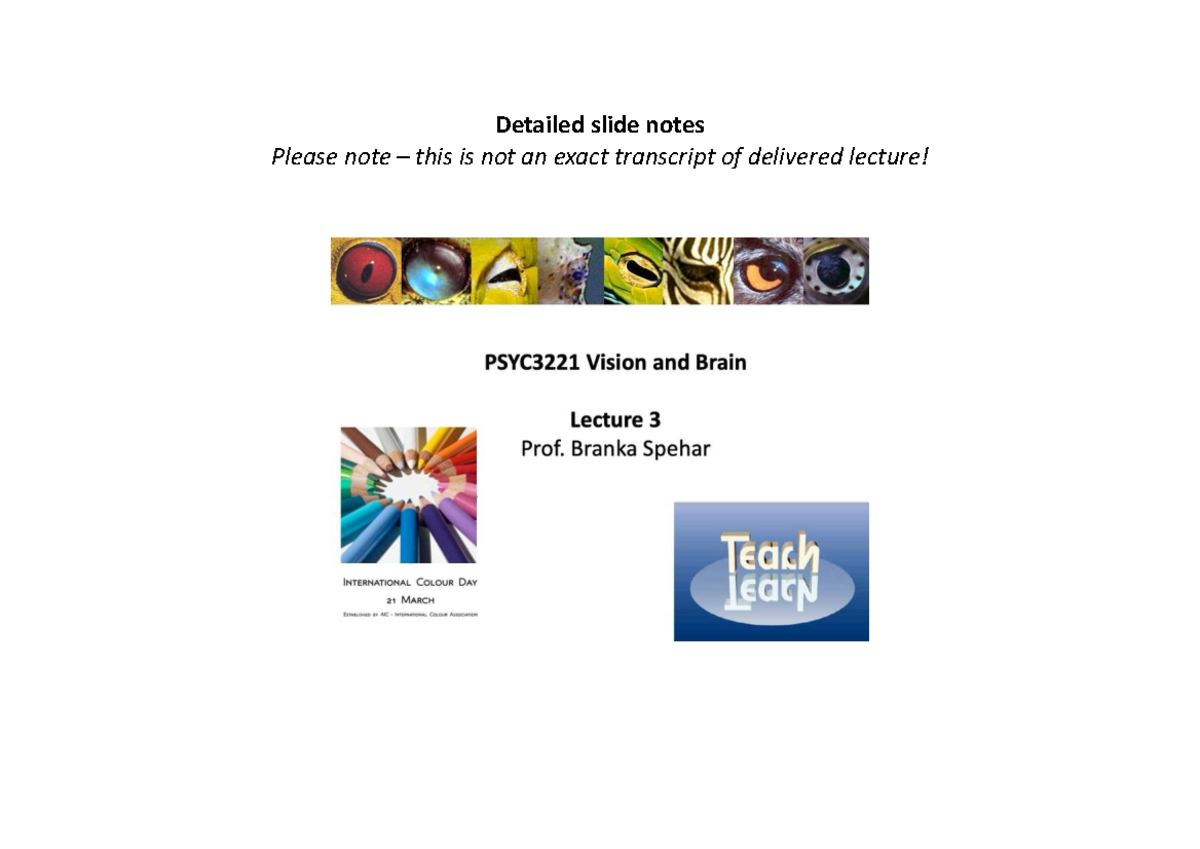 Week 2 Lecture 3: Detailed Slide Notes on Visual Perception Approaches ...