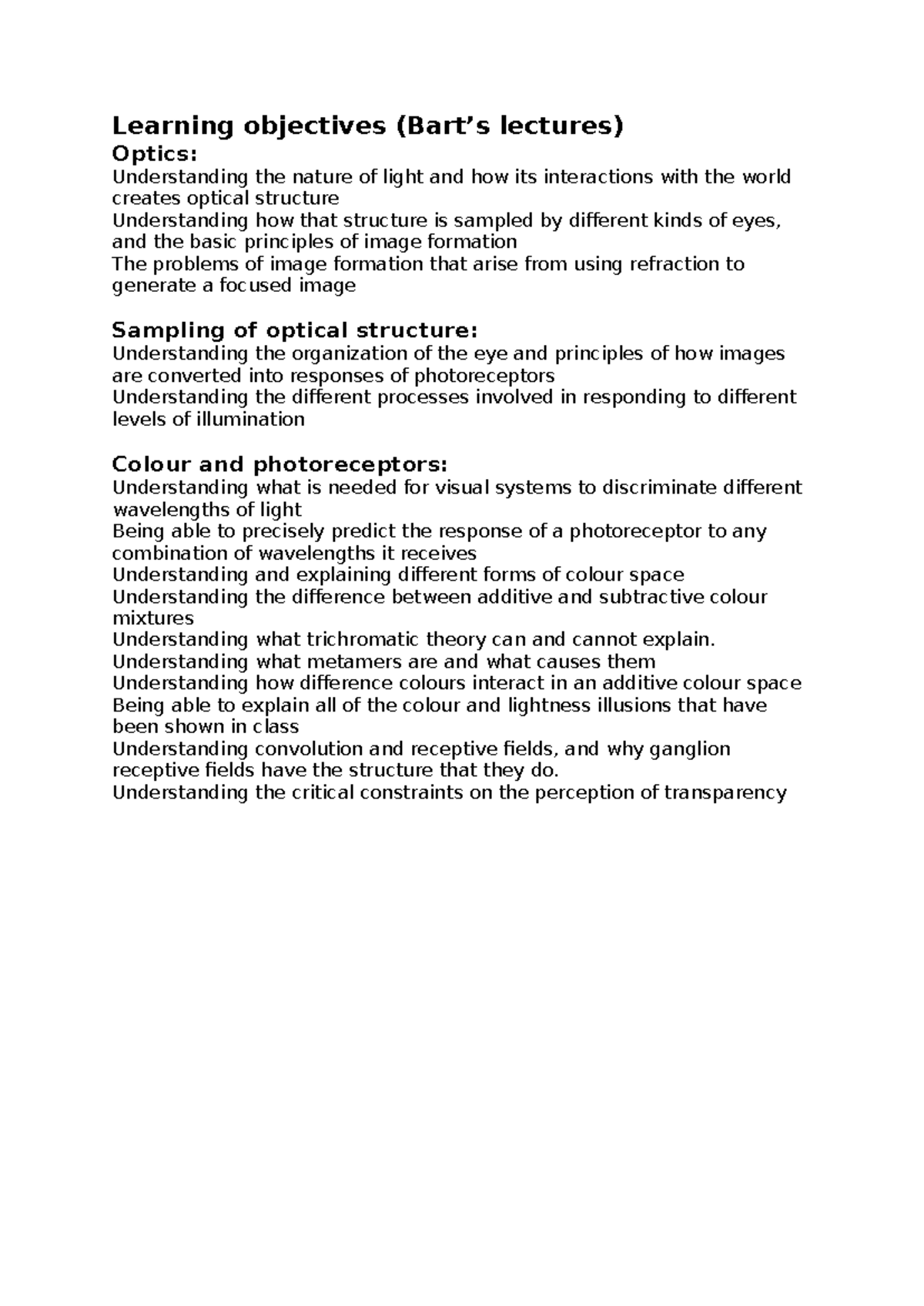 Learning objectives 2016 2024 - Learning objectives (Bart’s lectures ...