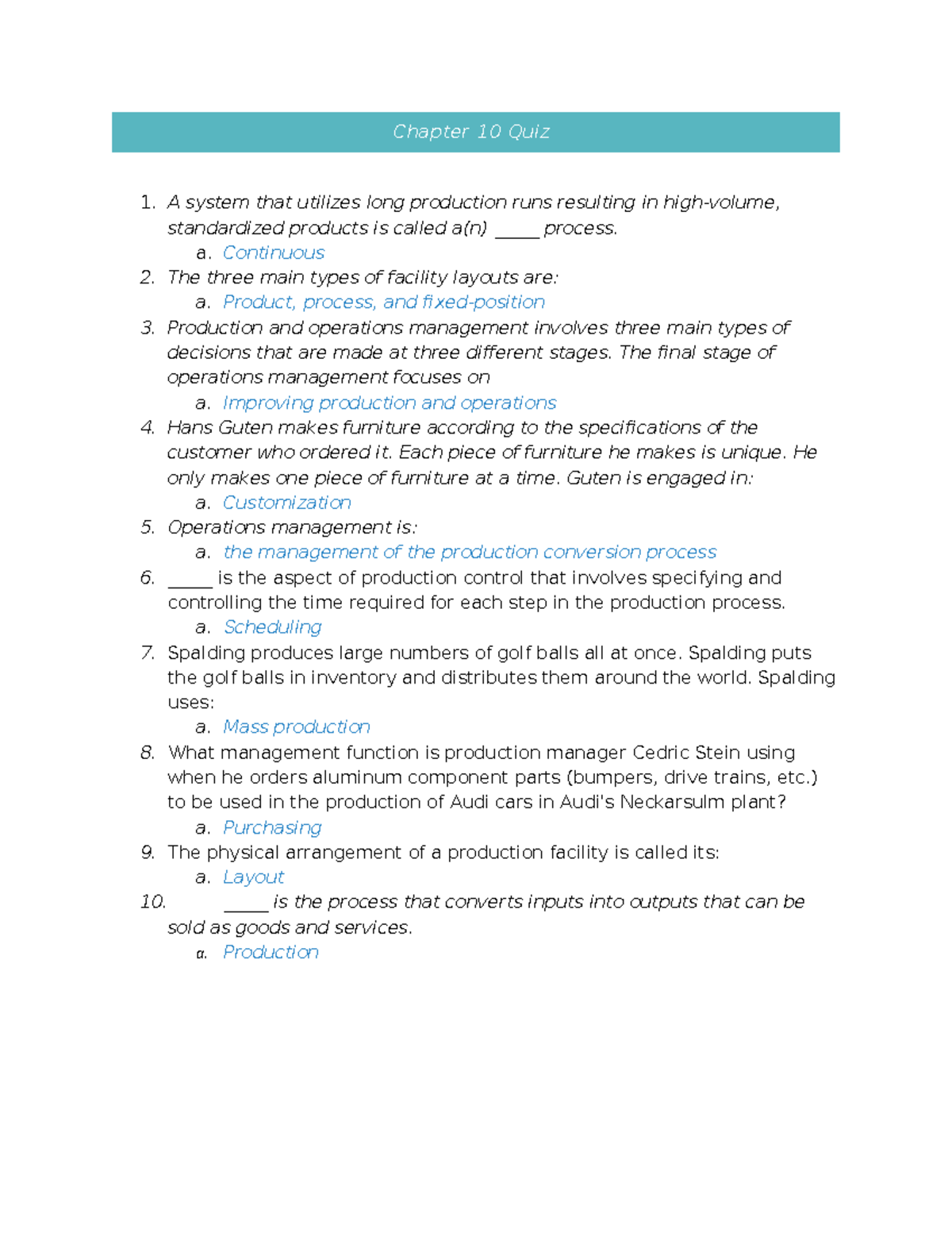 Chapter 10 Quiz - Quiz questions and answers - Chapter 10 Quiz A system ...