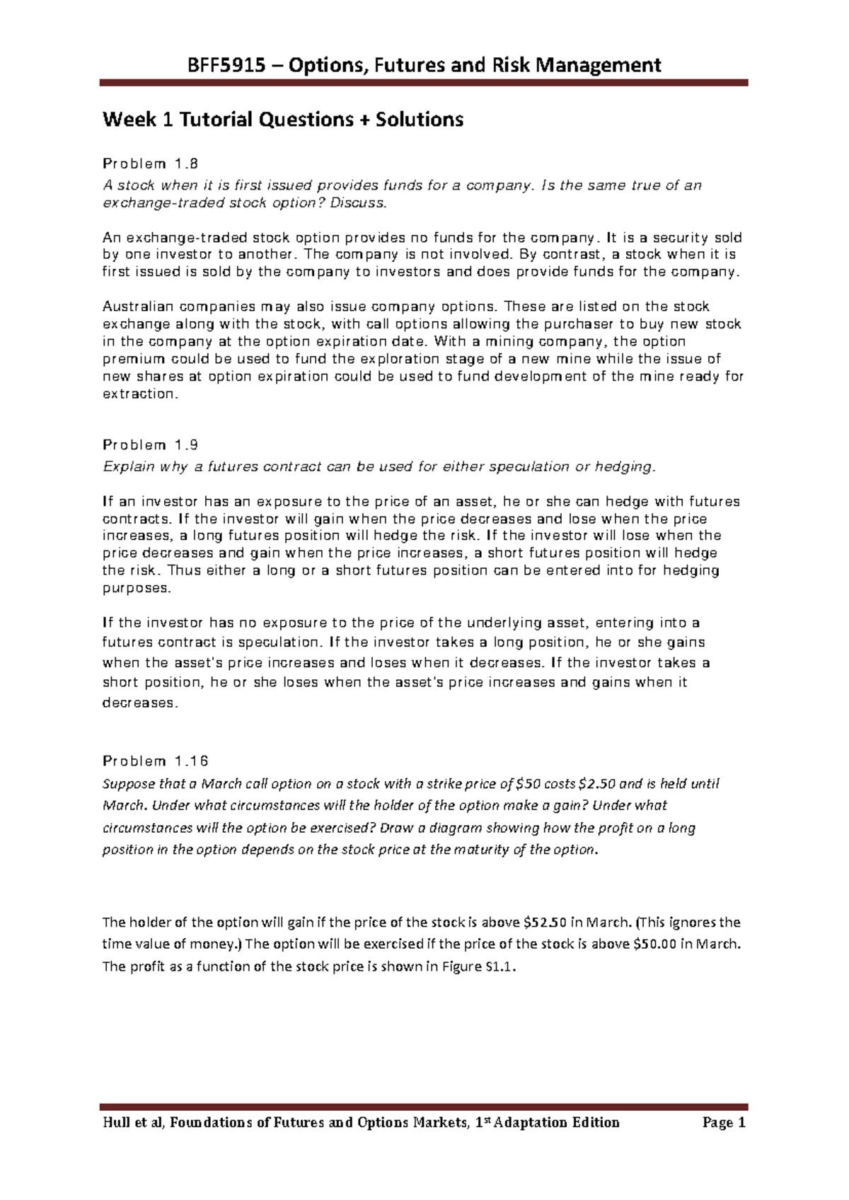 BFC5915 23S1期末真题 - Options Futures and Risk Management Exam Questions ...
