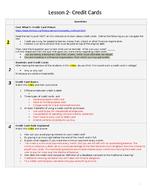 Lesson 1: Savings Basics Student Activity - Key Points & Discussions ...