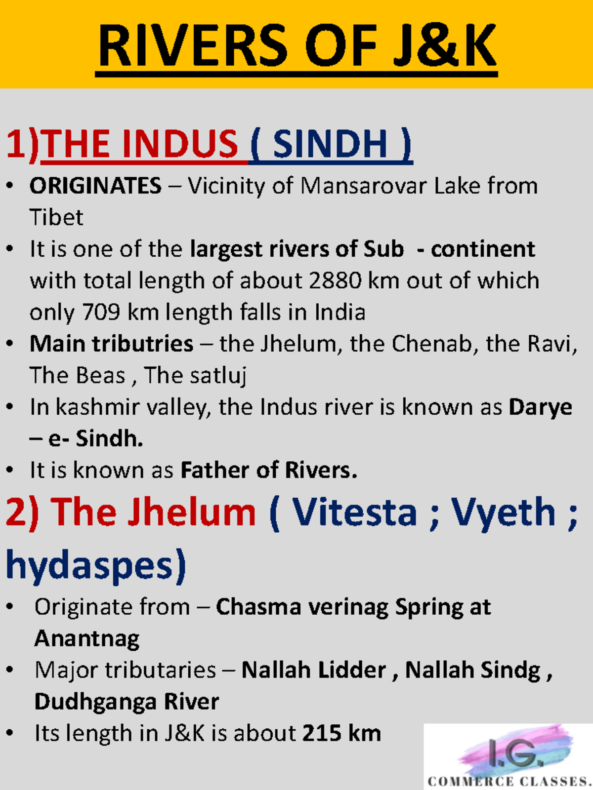Rivers and Lakes of Jammu & Kashmir - Study Notes (Course Code: JK-1 ...