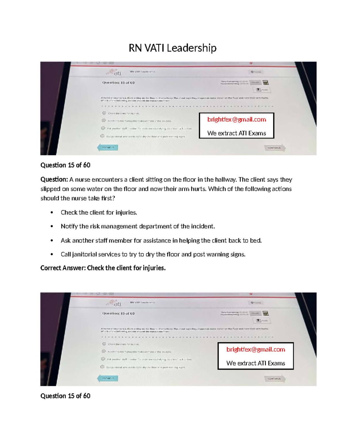 RN VATI Leadership: ATI Exam Question Analysis - Studocu