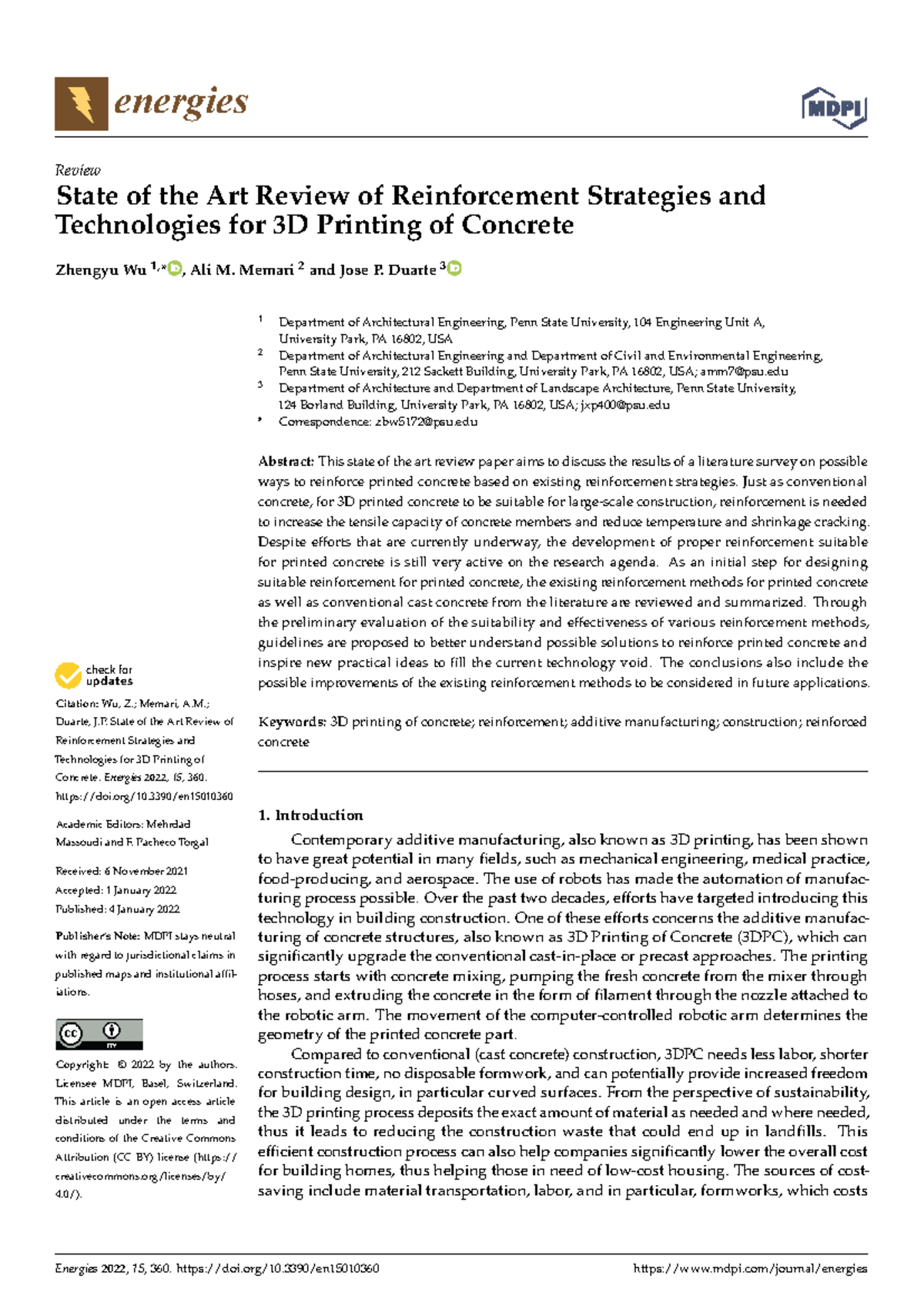 State of the Art Review: Reinforcement Strategies for 3D Printed ...