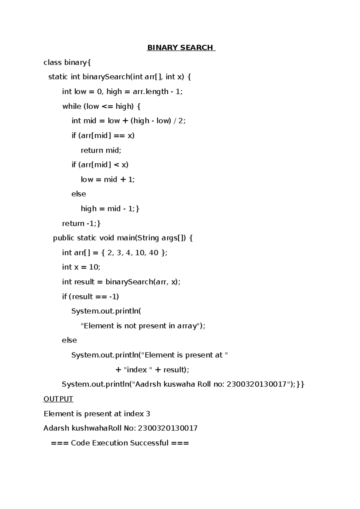 Adarsh Binary Search - this is descriptive - BINARY SEARCH class binary ...