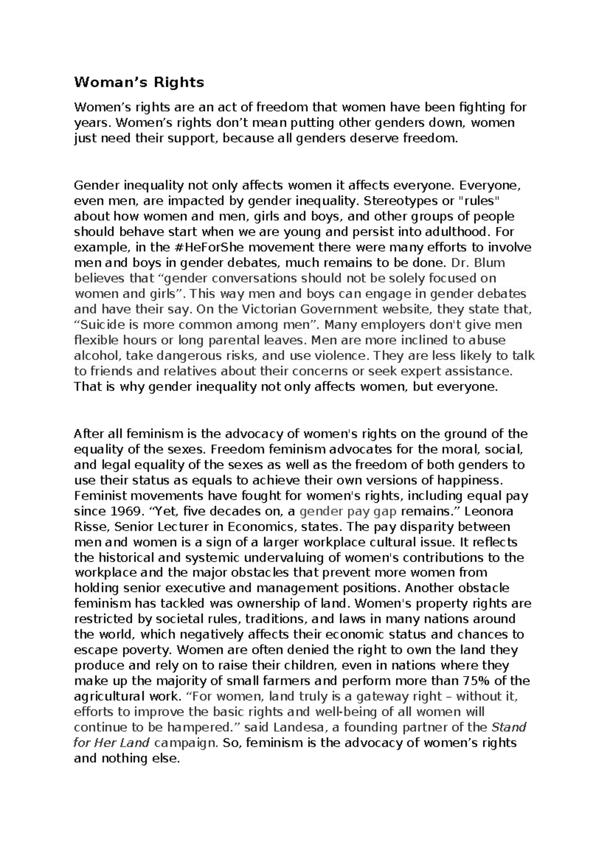 Women's Rights and Gender Equality: A Comprehensive Exposition Essay ...