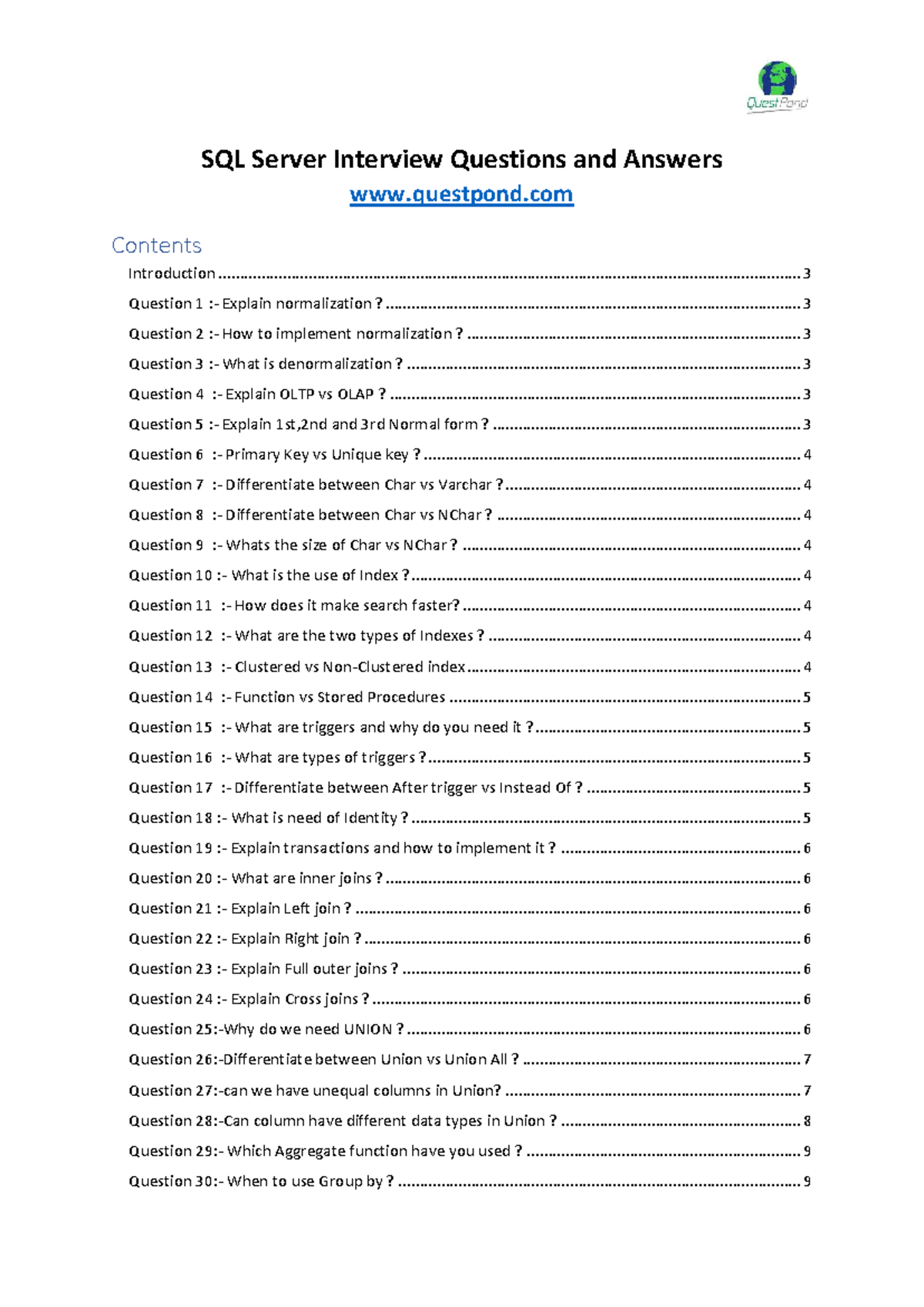 SQL Server Interview Q&A: Key Concepts and Techniques - Studocu