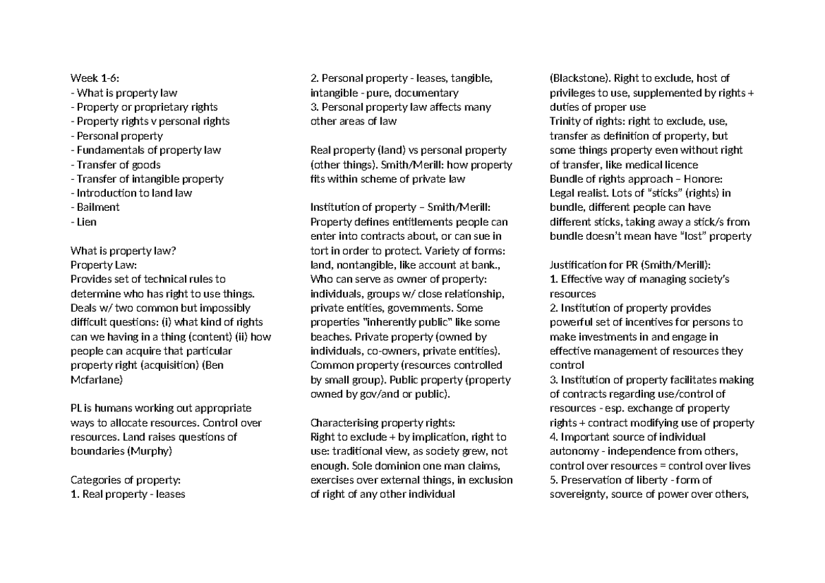 Property Law Overview: Rights, Categories, and Key Concepts (PL101 ...