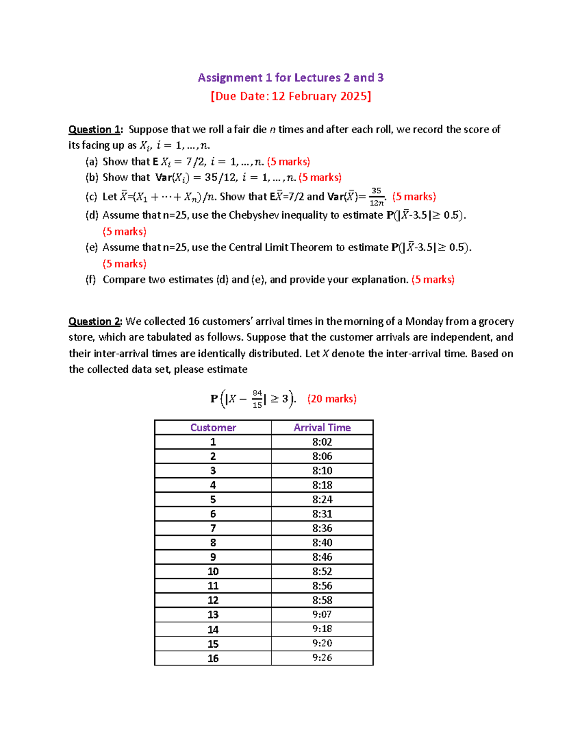 Assignment 1 for lectures 2 and 3: Probability and statistics analysis ...