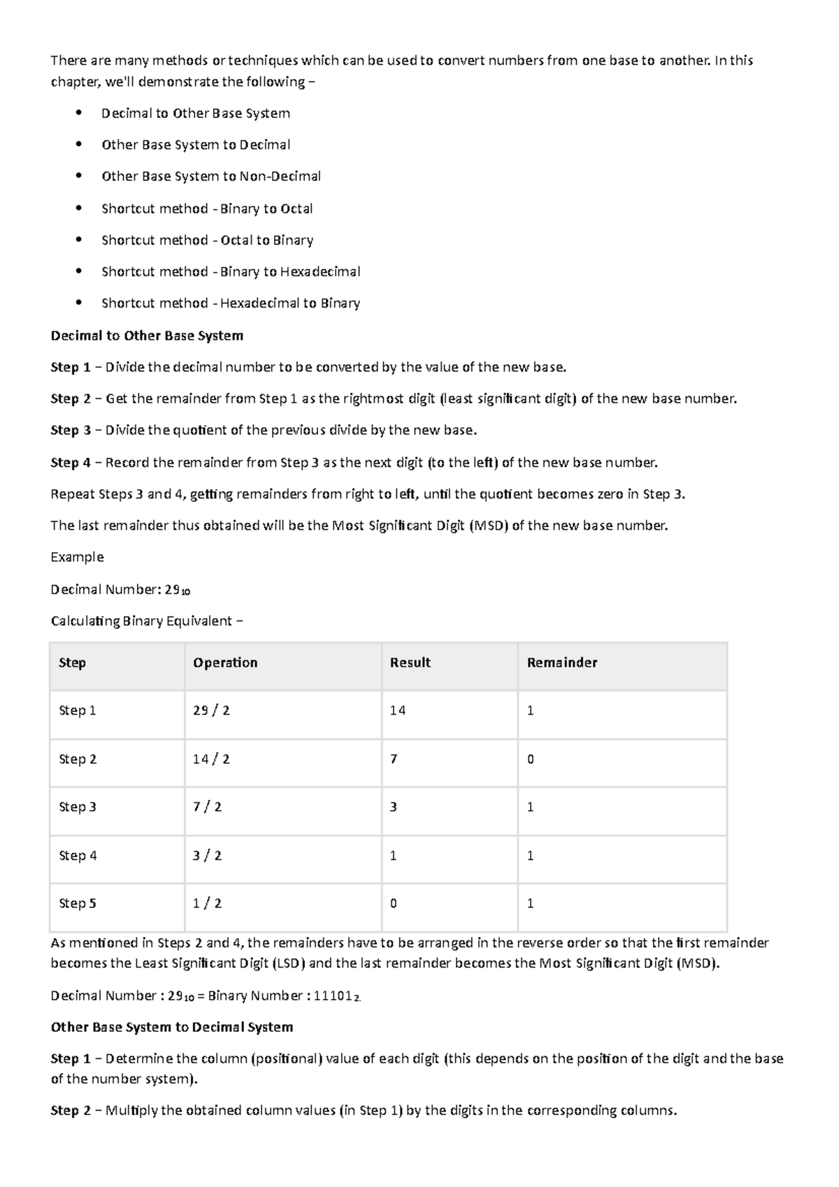 Conversion of Number System - There are many methods or techniques ...