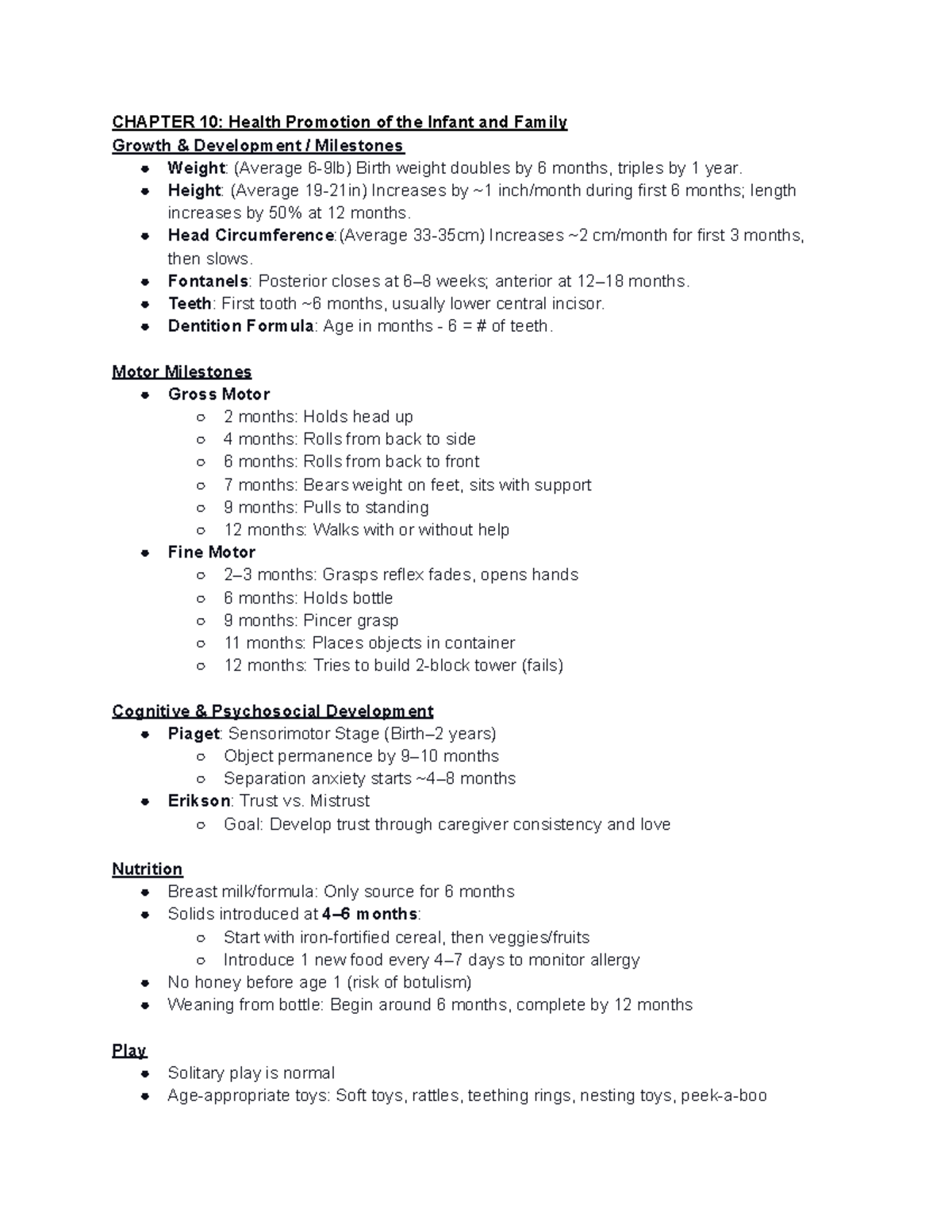 PEDS 101: Exam 1 Notes on Infant and Child Health Promotion - Studocu
