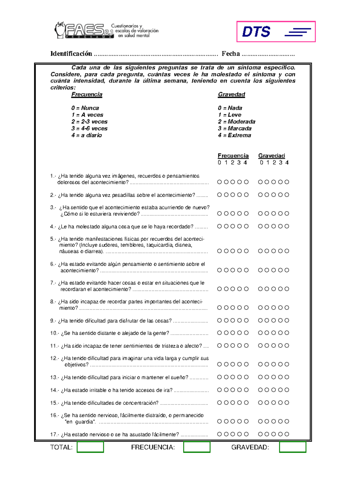 DTS Test de Identificación de Síntomas de Trauma - Studocu