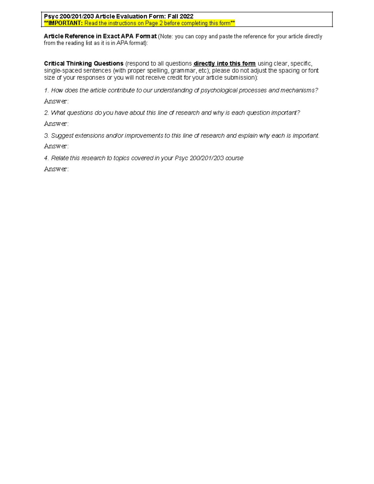 PSYC 200 201 203 Article Evaluation Instructions and Form (F22) - Psyc ...