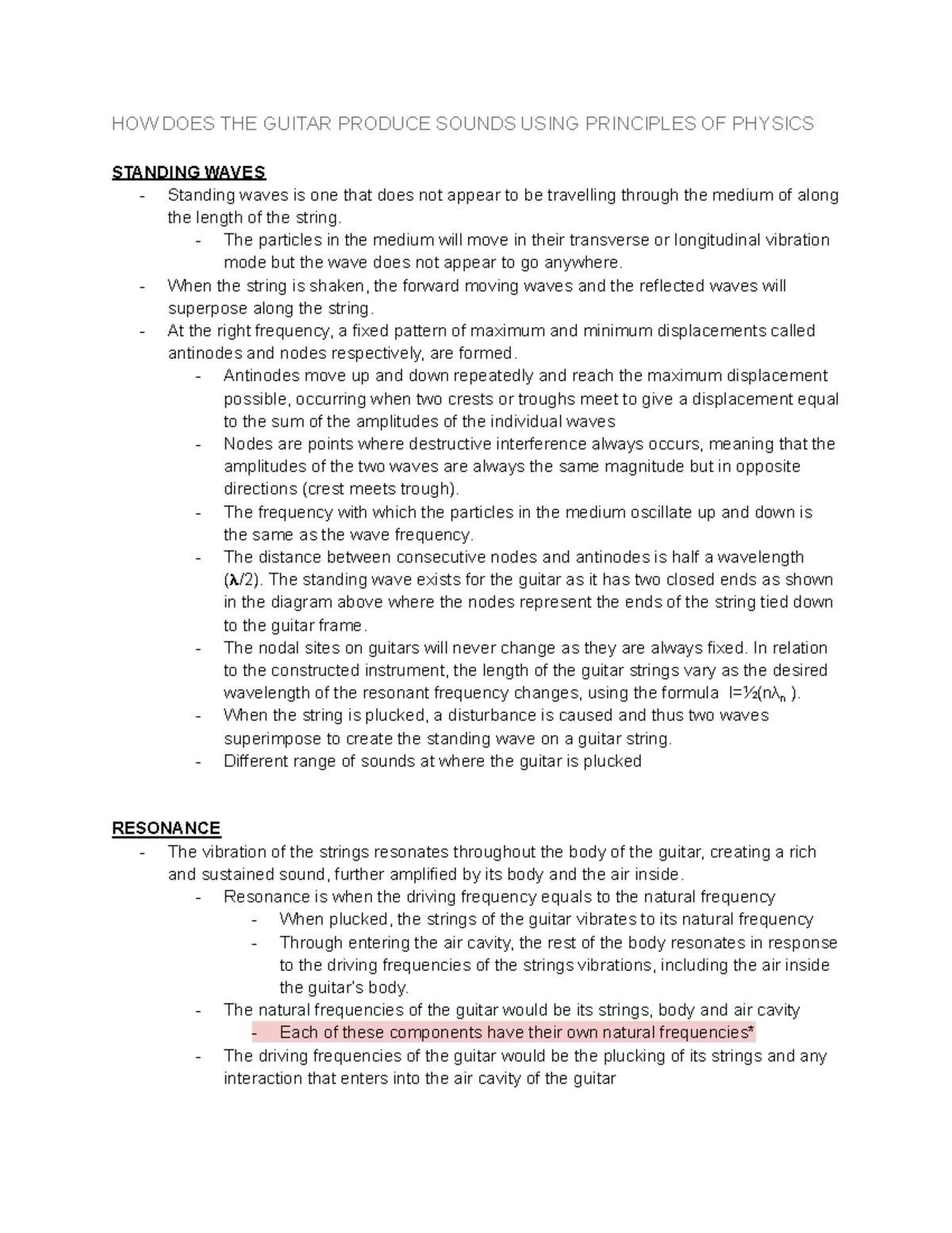 Guitar in Physics: Understanding Sound Production Principles - Studocu