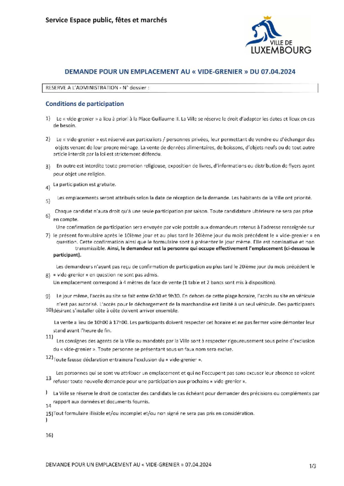 Demande d'Emplacement pour Vide-Grenier - 07.04.2024 VILLE DE ...