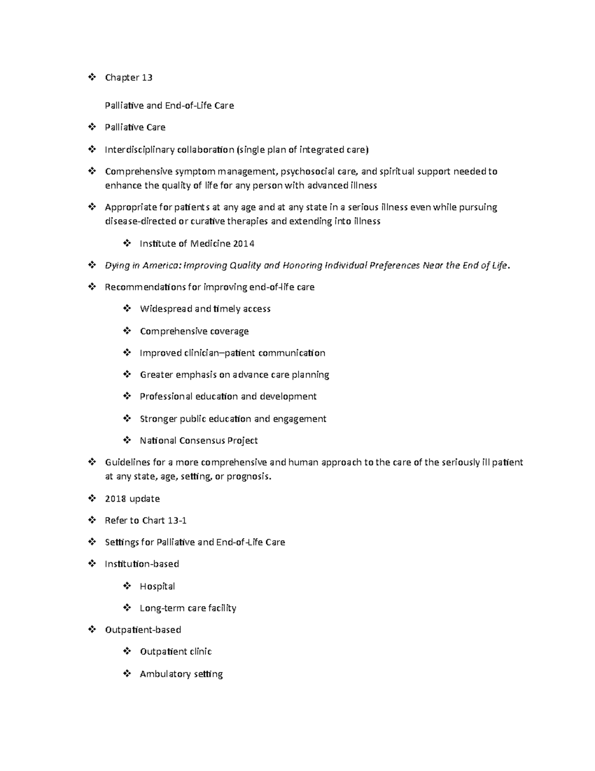 Chapter 13 - Palliative and End-of-Life Care Summary Notes - Studocu