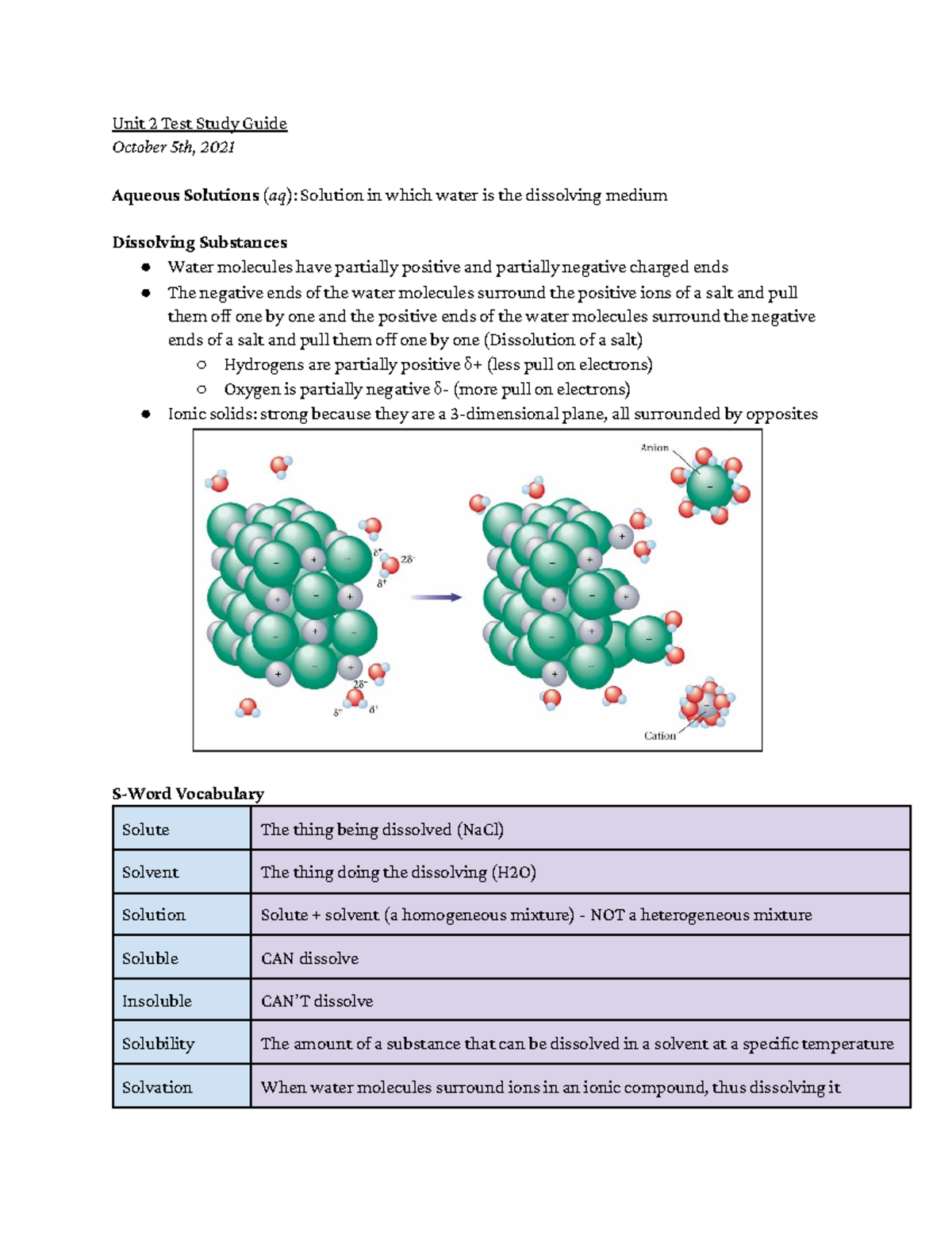 AP Chemistry - Aqueous Solutions Unit 2 Test Study Guide - Studocu