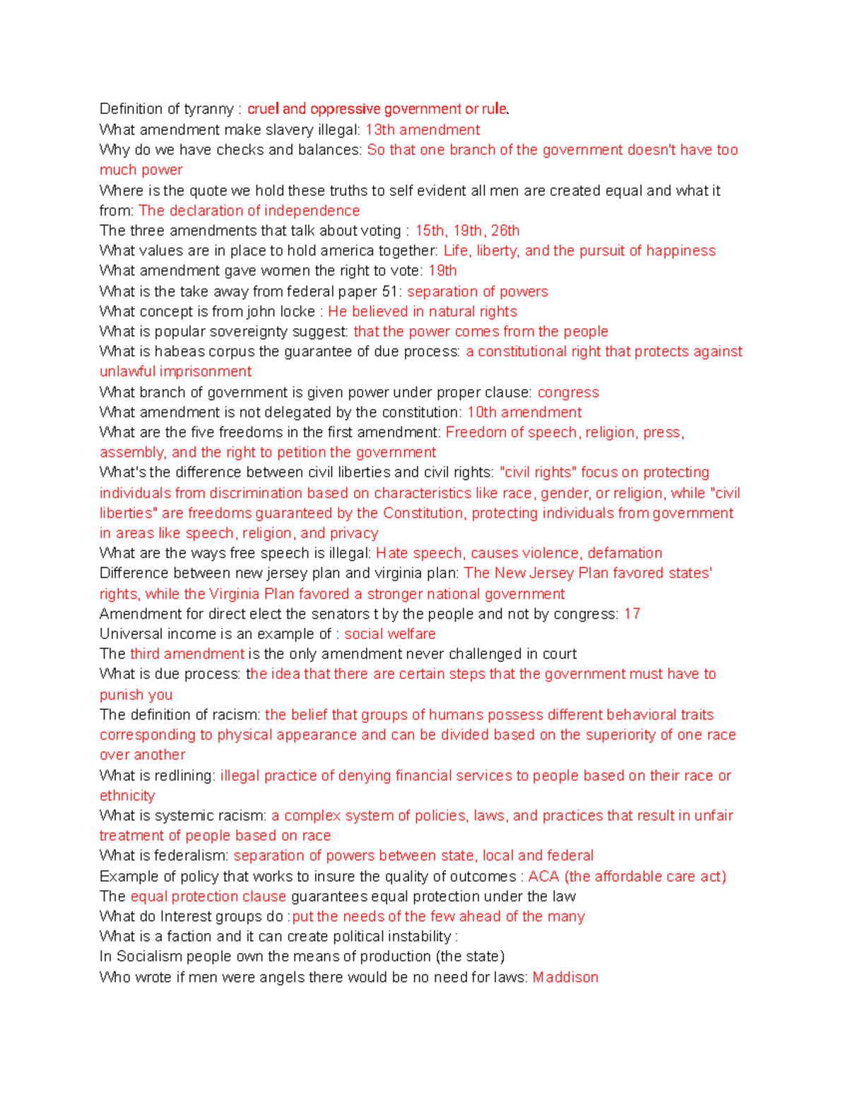 American Government GOV 101 Final Exam Review Study Guide - Studocu