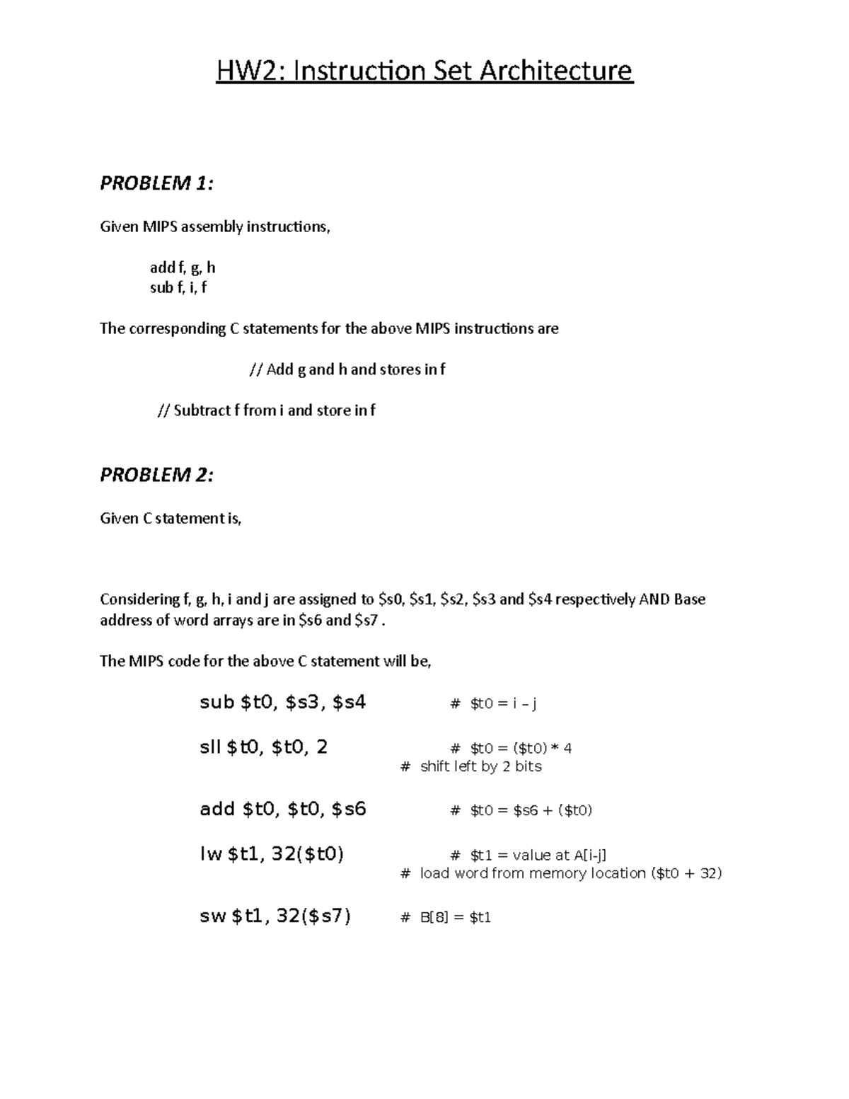 HW2: MIPS Instruction Set Architecture Problems and Solutions - Studocu