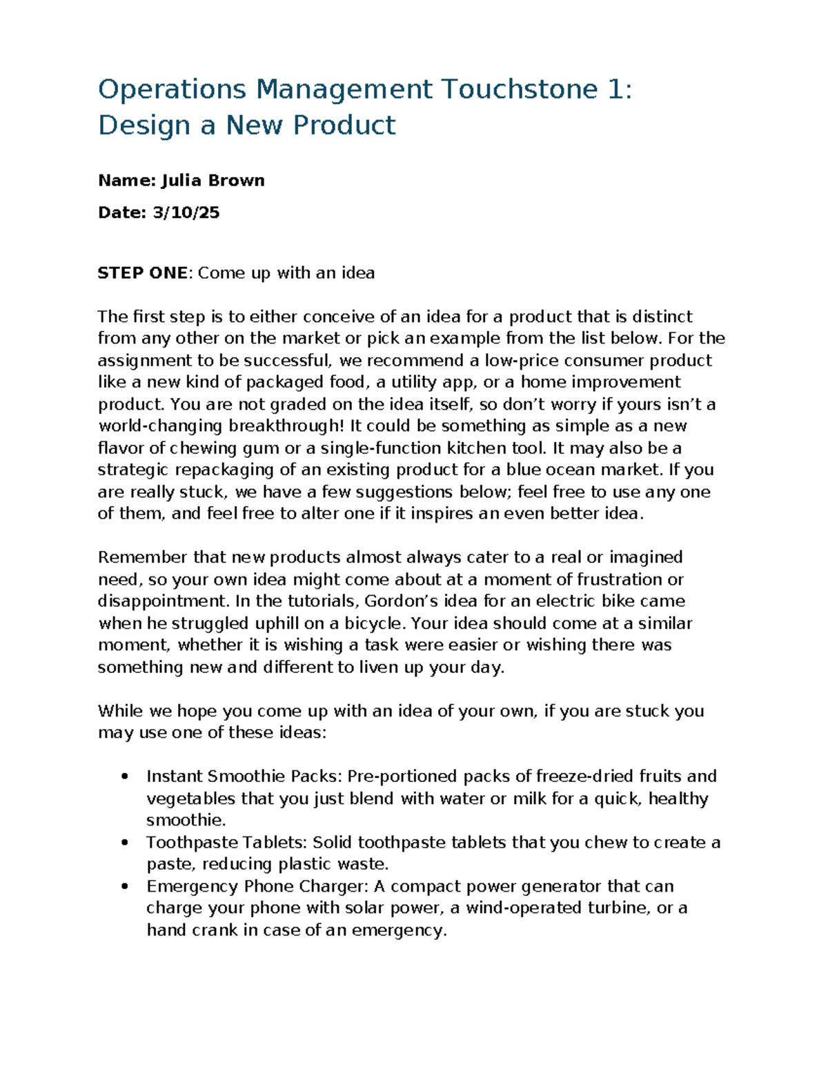 Operations Management TS1: New Product Design FAD Template - Studocu