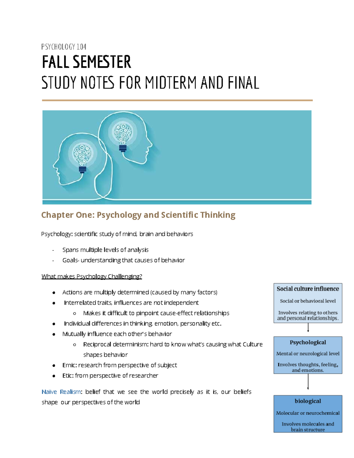 Psychology 104 Midterm Study Guide - Fall Semester - Studocu