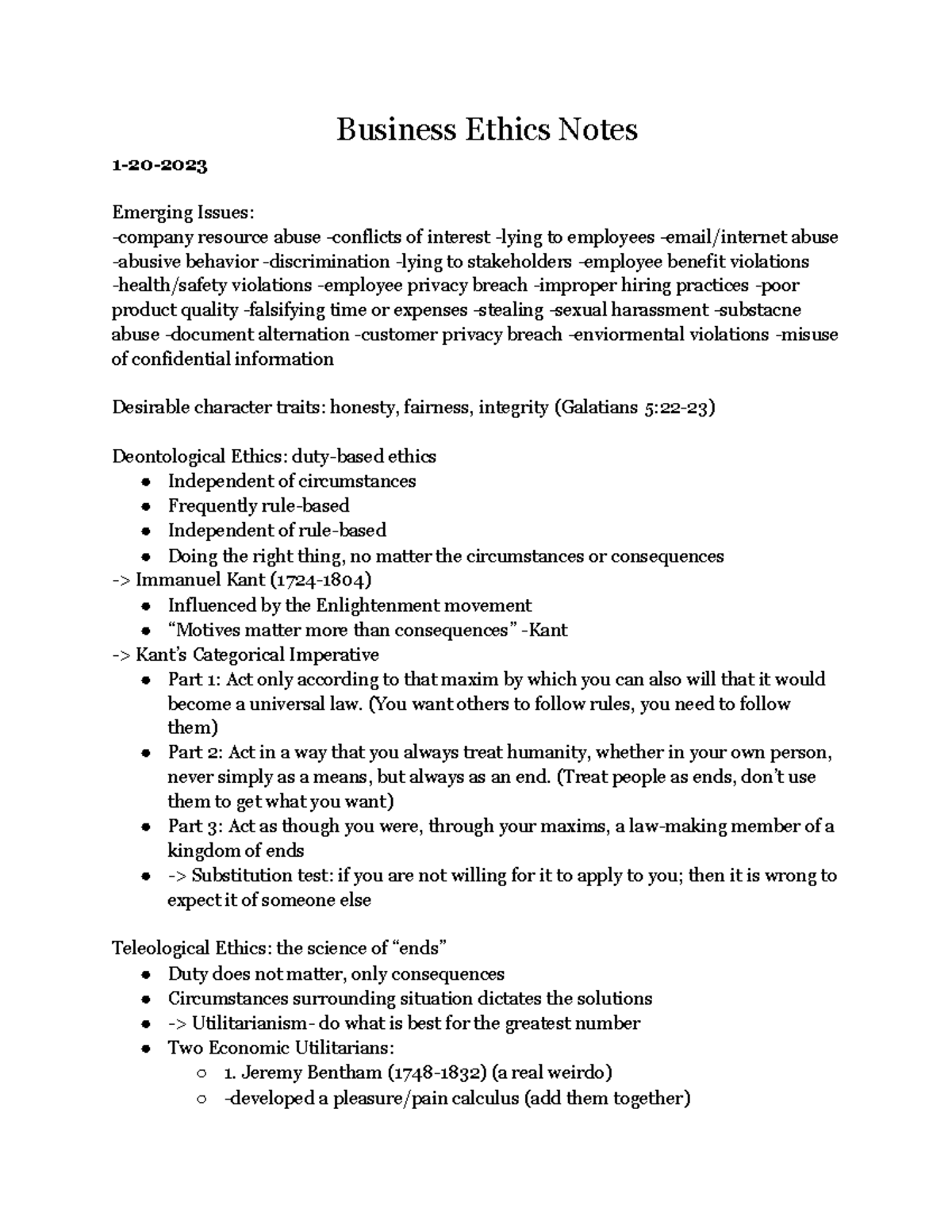 BUS 101: Comprehensive Business Ethics Exam Review Notes - Studocu