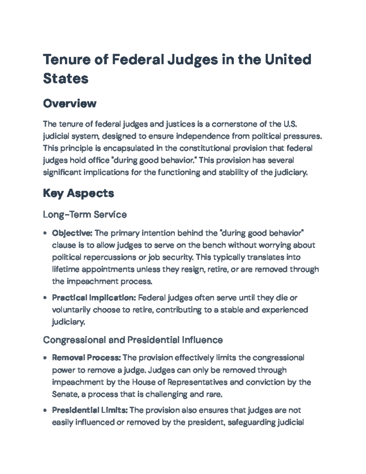 Federal Judges' Tenure and Independence: A Constitutional Overview ...