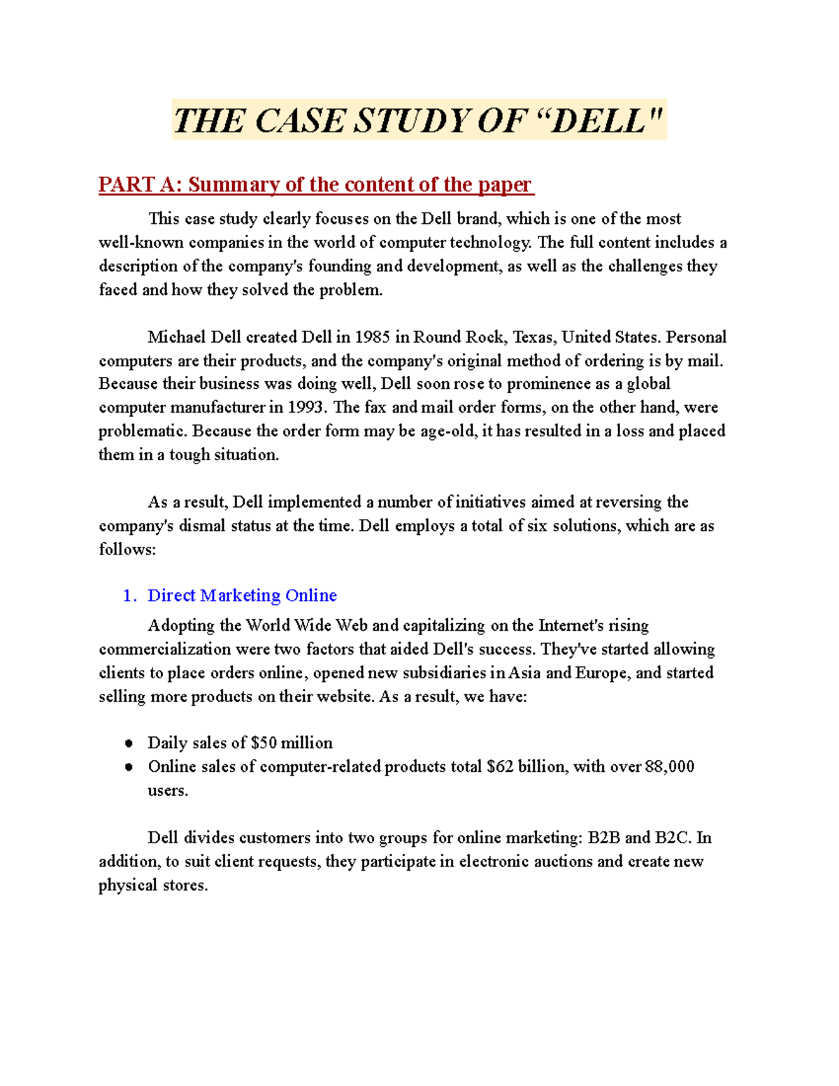 Nguyễn Thị Hồng Ngọc 719D0105 EX4 case study of dell - THE CASE STUDY ...