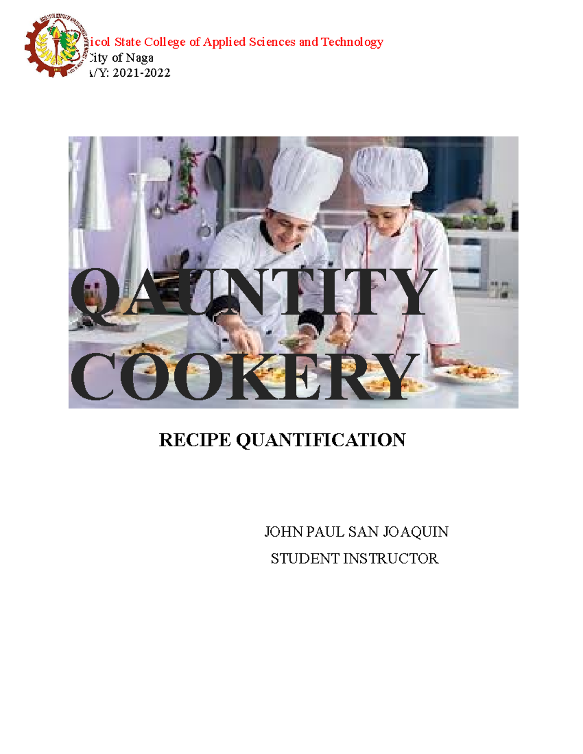 Quantity Cookery Module - Recipe Quantification Overview (FSM-T 108B ...