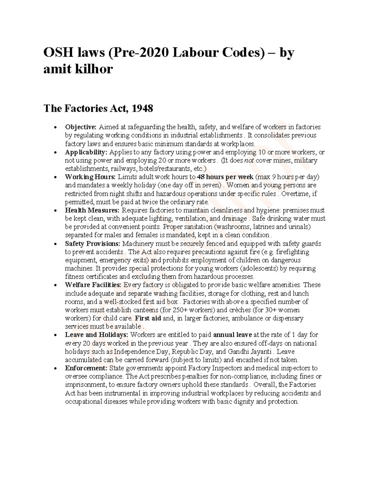 OSH13: Overview of Labour Laws and Worker Safety Regulations - Studocu