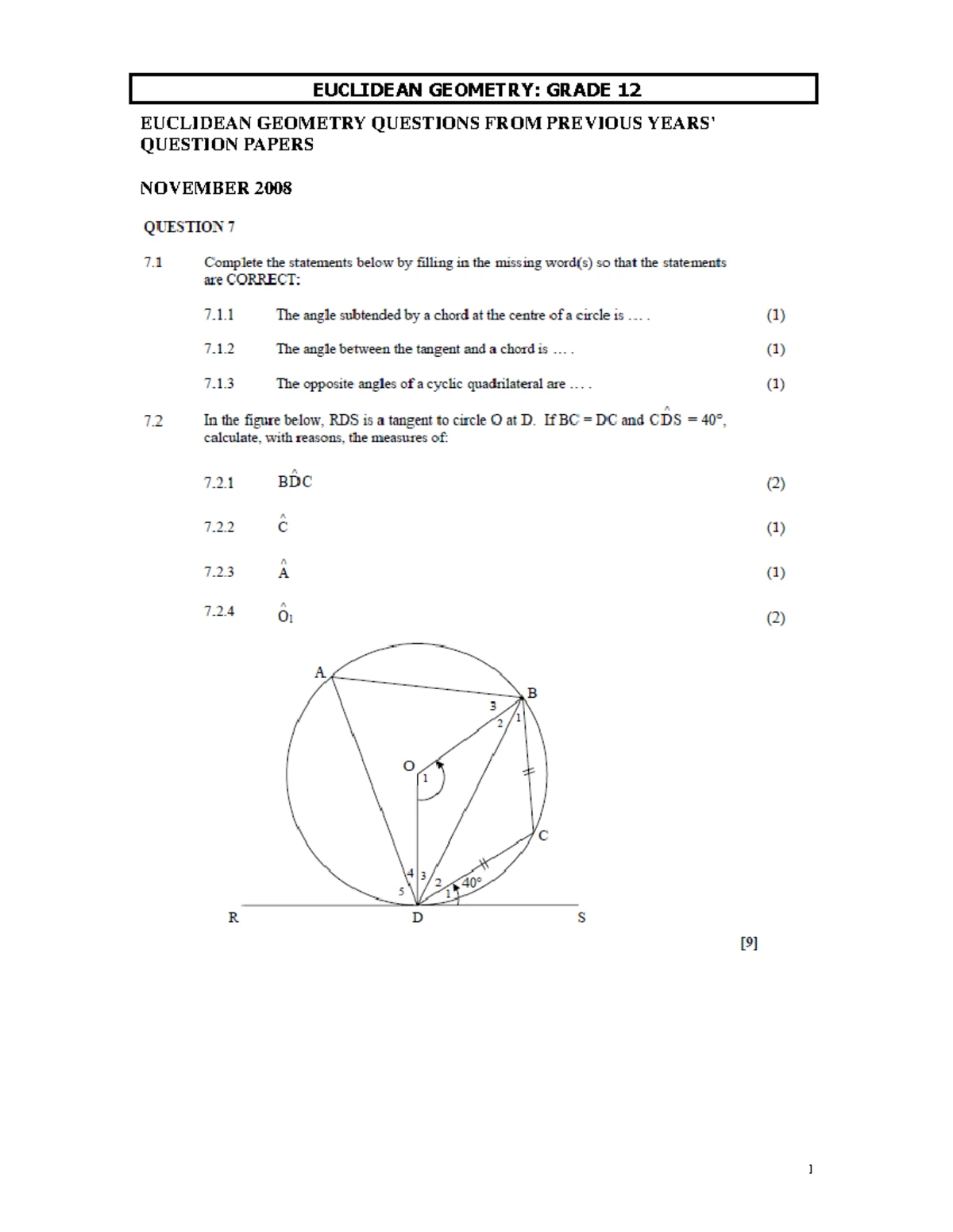 Mathematics Winter School 2020: Euclidean Geometry Worksheet - Studocu