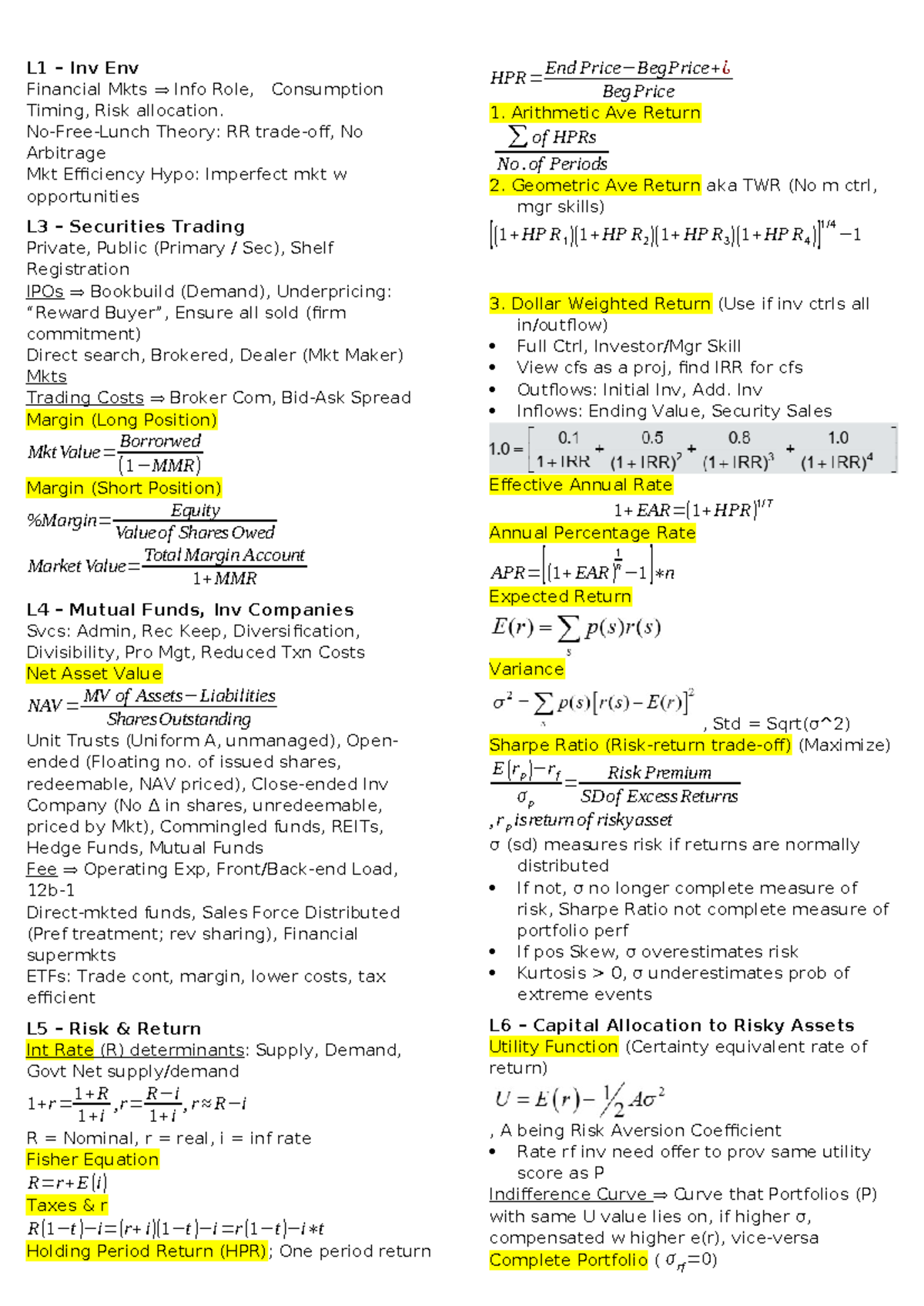 Security Analysis Finals Notes - L1 – Inv Env Financial Mkts ⇒ Info ...