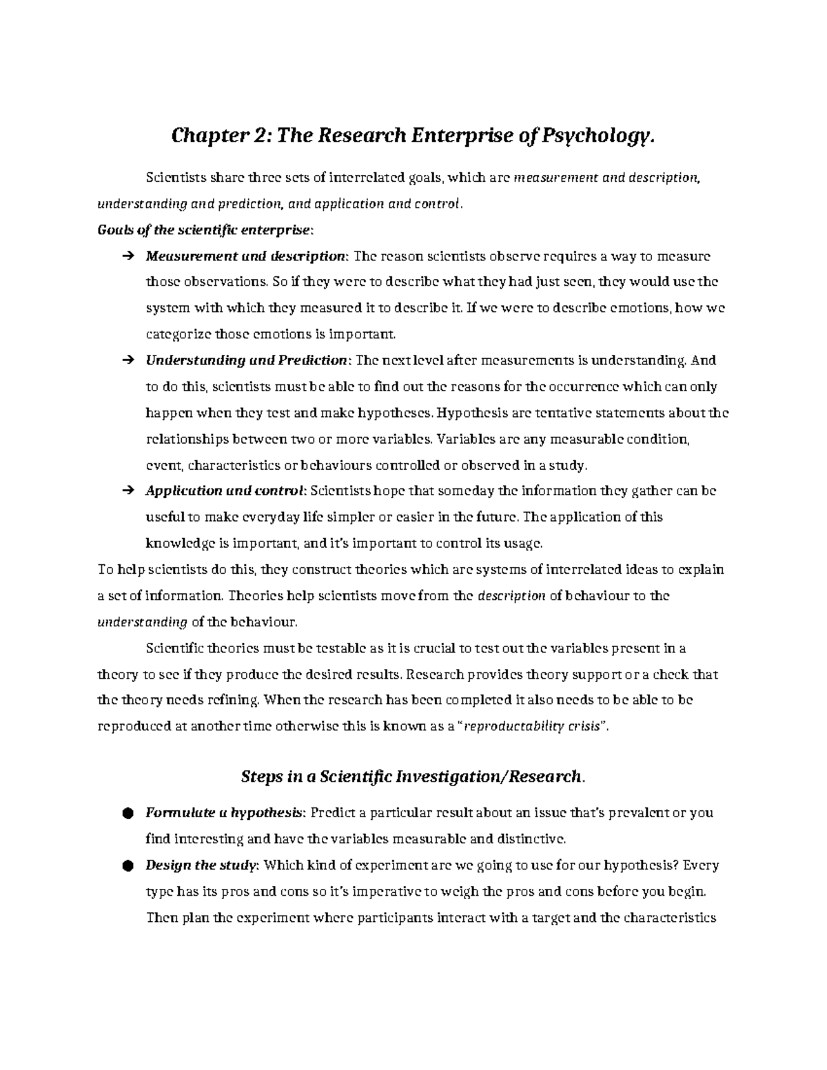 PSY 101: Chapter 2 Notes on The Research Enterprise in Psychology - Studocu